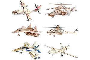 3D Wooden Puzzle - 6 Piece Set Aircraft & Helicopter Wooden Crafts...