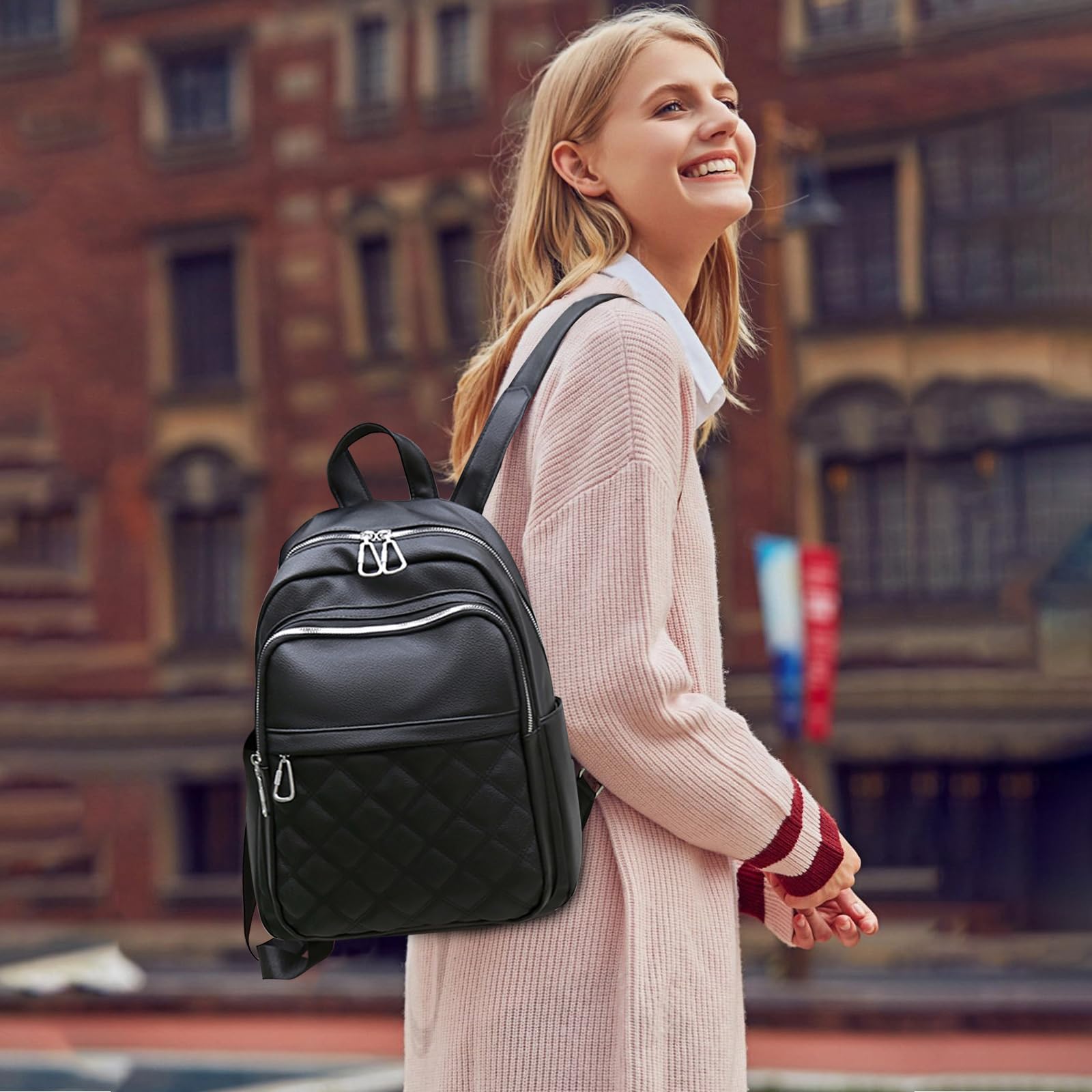 Suweir Zainetto Donna Elegante Zaino Donna Pelle PU Zaino da Città Impermeabile Casual Daypack Backpack per il Lavoro per Viaggi, Lavoro, Scuola