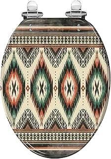 Elongated Toilet Seat Native american indian ornament pattern geometric ethnic textile Resin Toilet Seat Quietly Slow Close with Quick-Release Hinges Toilet Seat with Cover Easy to Clean Install