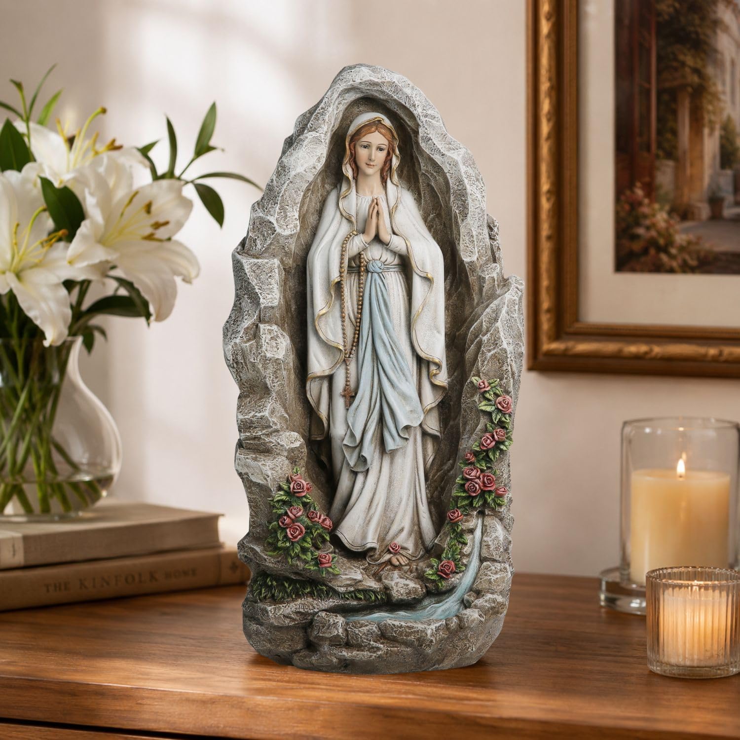 Our Lady of Lourdes Statue - 18 Inches Virgin Mary Statue Catholic Garden Decor, Our Lady of Lourdes Grotto Sculpture for Home Yard Patio Lawn Hallway Decor