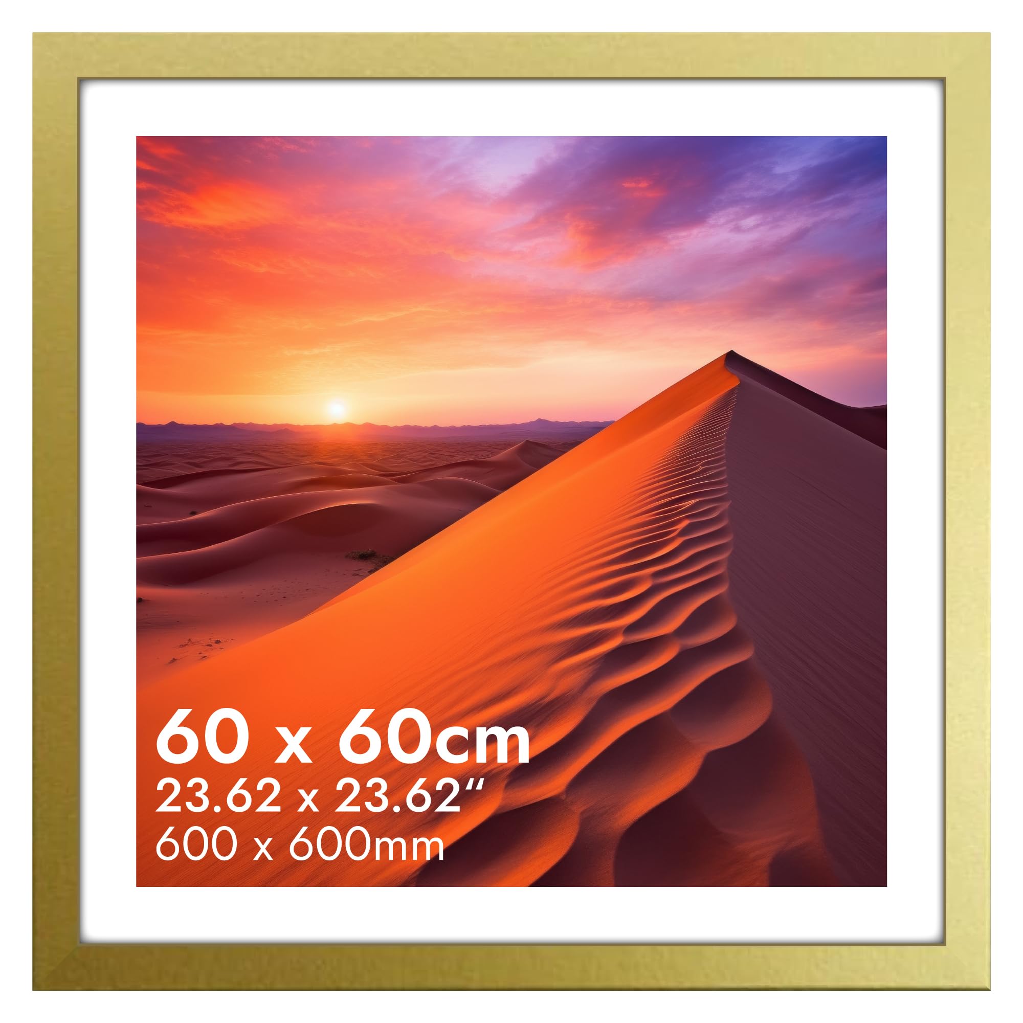HNK Gold Square Picture Frames 60x60cm Engineered Wood and Plexiglass, 600×600mm Photo Frame Dual Orientation Landscape or Portrait, Square Frame Wall Hanging Display Photos for Home, Office — image 1