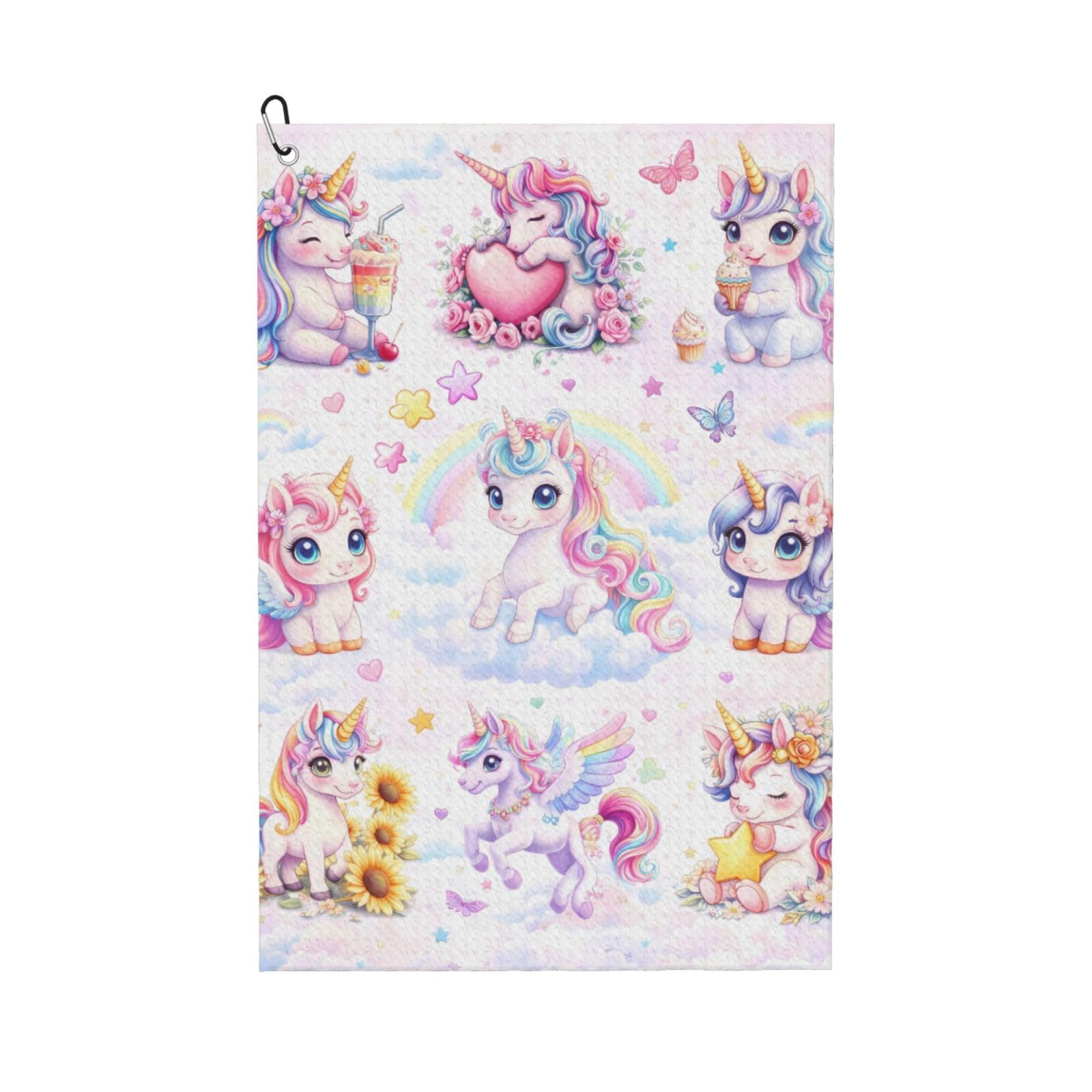 Oudrspo Adorable Cartoon Dreamy Watercolor Unicorn Multi-Functional Golf Towel | Absorbent Quick Drying 16x24in
