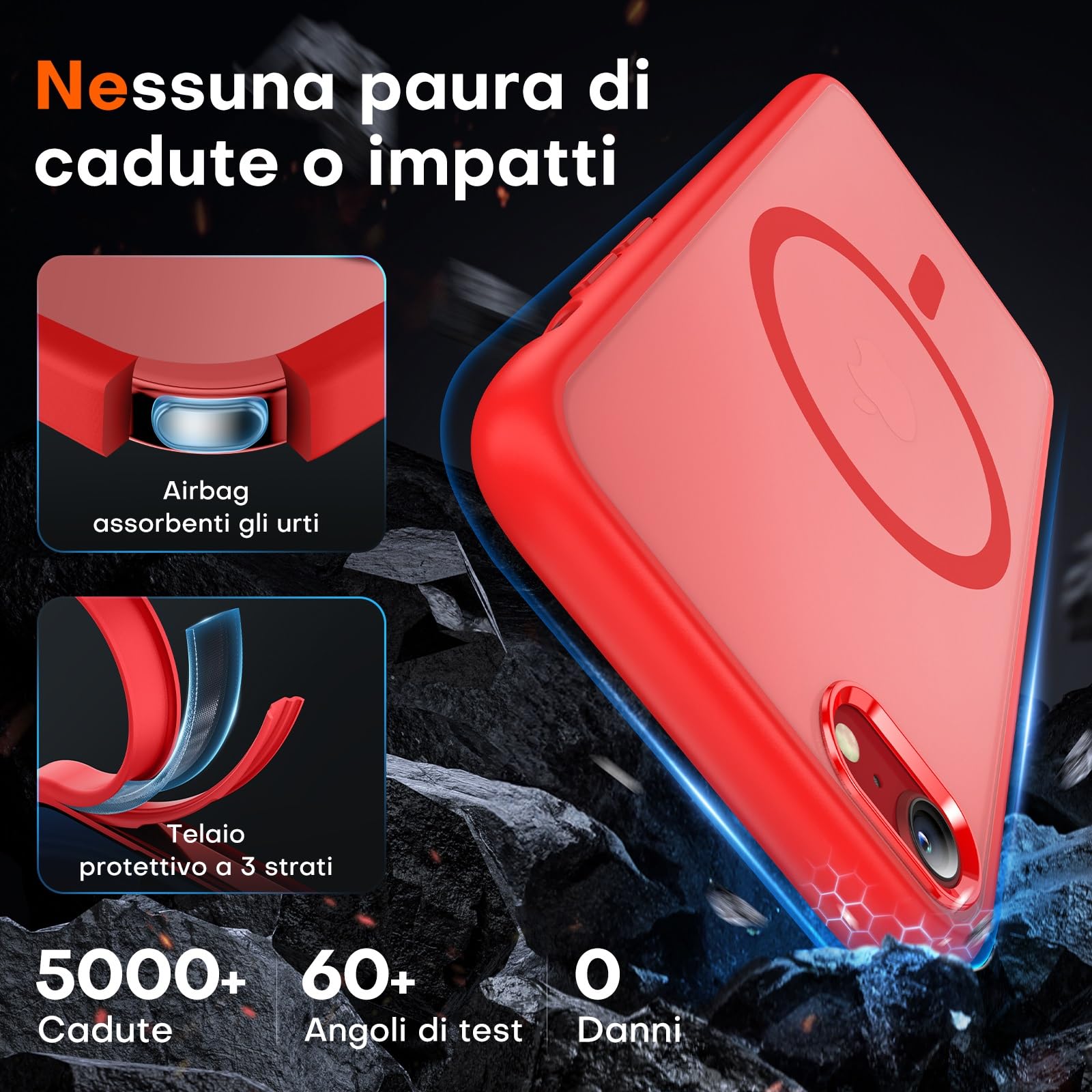 TOCOL Cover Magnetica per iPhone SE 3/2 (2022/2020), iPhone 8/7 4,7 Pollic, Compatibile con MagSafe, Custodia Antiurto Traslucida Opaca, Rosso