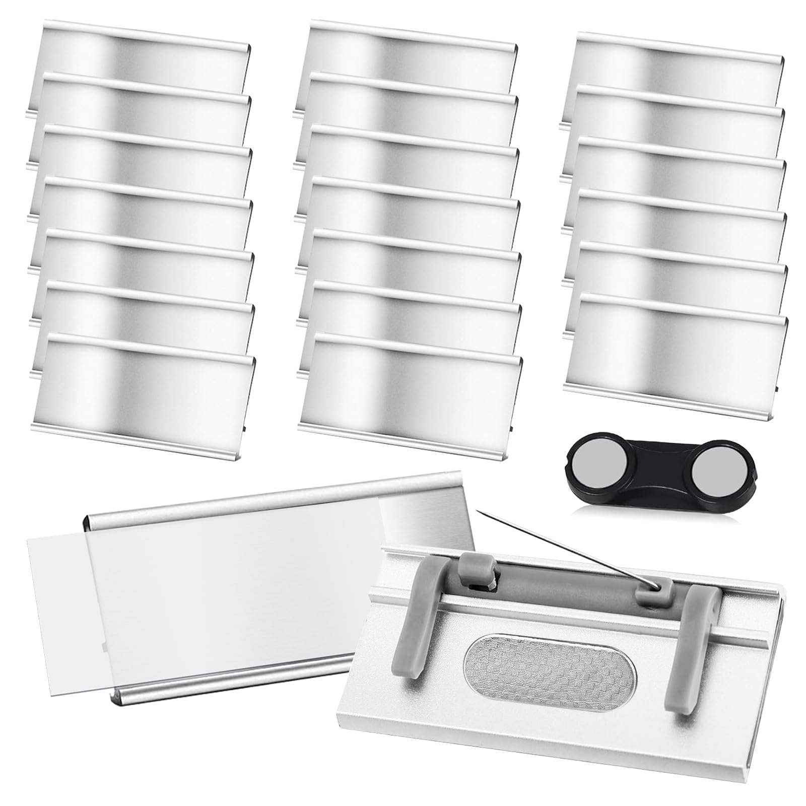 20 sztuk aluminiowych tabliczek z nazwiskiem z mocnym podwójnym magnesem, tabliczki na nazwisko na ubrania magnes z agrafkami, profesjonalna magnetyczna tabliczka na nazwisko z otworem na papier, ok