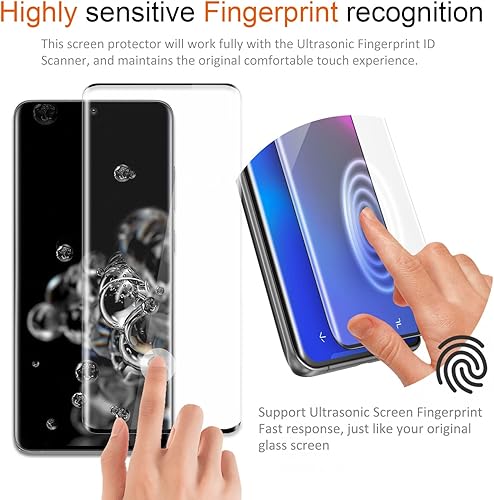 Miniatura 9 de Samsung Galaxy S20 Plus Protector de pantalla de vidrio templado y protector de lente de cámara reconocimiento de huellas dactilares HD transparente