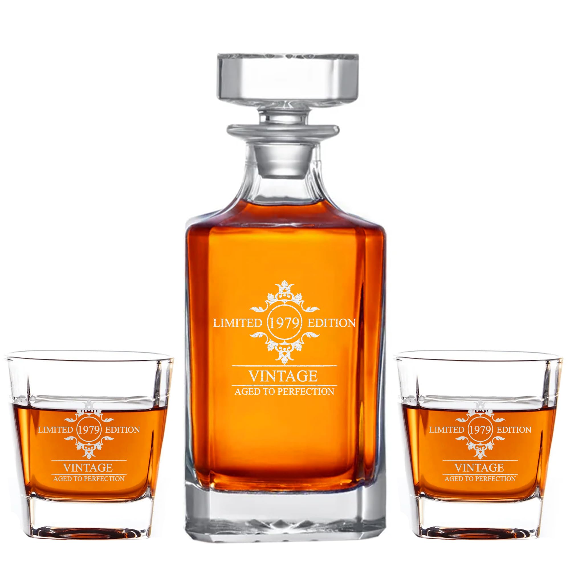 Personalized Whiskey Decanter Set with Glasses - 7 Design Options - Custom Engraved Liquor 27 oz, Bourbon Decanter for Men Dad Birthday Graduation Groomsman Anniversary & Retirement Gift For Him