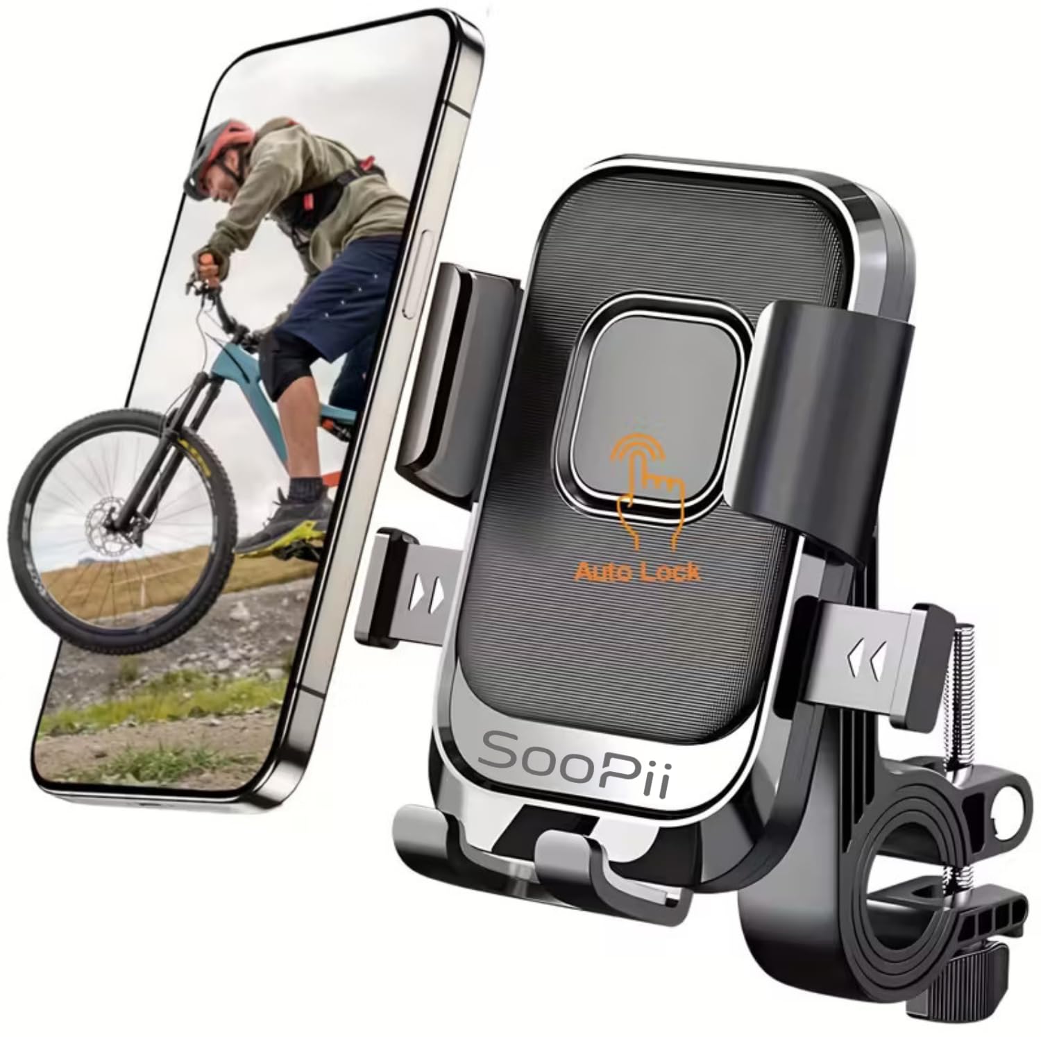 SOOPII Universal Bike Mobile Holder with One Click Locking | Anti-Slip and Adjustable Angle for Motorcycles, Bicycles, E-Bikes, Scooters, Shockproof & Heavy-Duty Handlebar Mount for All Smartphones-picture-23