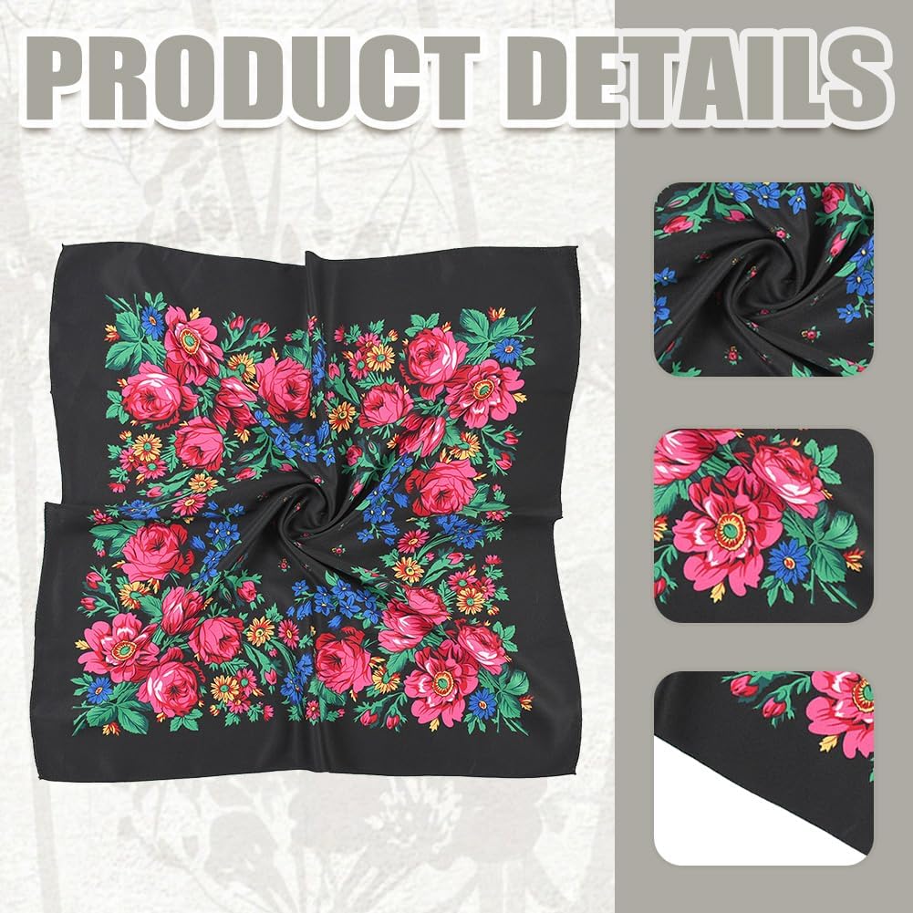 4 Pcs Russian Ethnic Headscarf Floral Babushka Head Scarf Flower Neck Scarf for Women Printed Russian Bandana image 3