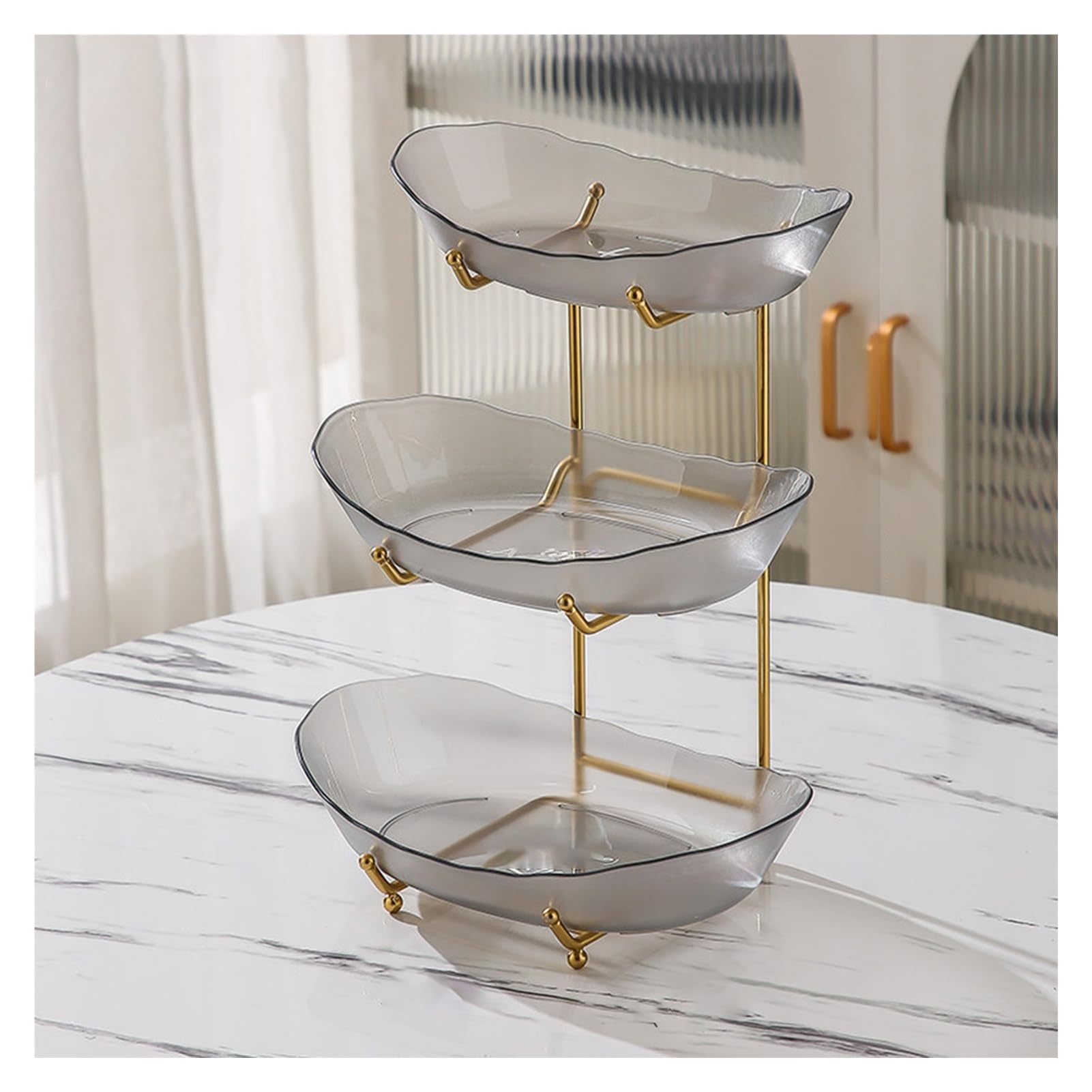 Xcsdew Color1 Golden Wrought Iron Fruit Rack,Floor-Standing Three-Tiered Shelf,Detachable Acrylic Tray,Perfect For Family Gatherings(,12X16.5x18cm)