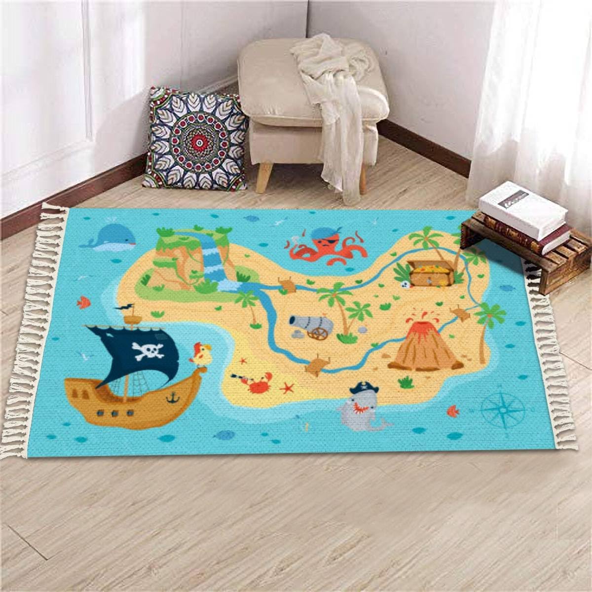 Amazon.com: Boho Area Rug Pirate Treasure map for Children Style Cute ...