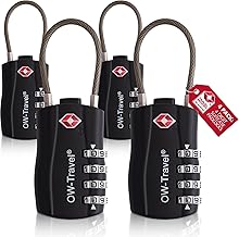 OW-Travel Lucchetto Combinazione Cavo TSA. Lucchetto Flessibile per Valigie e Bagagli da Viaggio. Lucchetto Cavo Acciaio con Combinazione per Armadietto Palestra. Nero 4 Pezzi