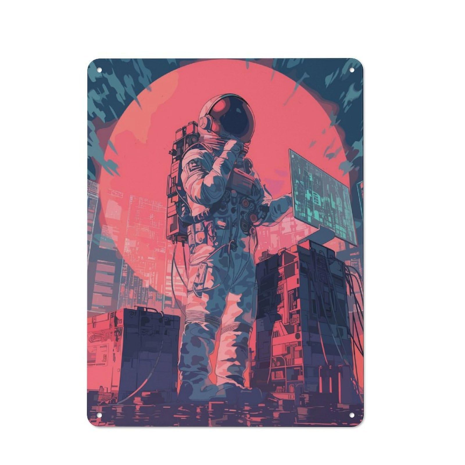Junmoney Laboratory Astronaut Industrial Metal Sign With Design 40X30cm, Modern Retro Loft Wall Plaque For Workspace, Cafe, Hallway Or Garage