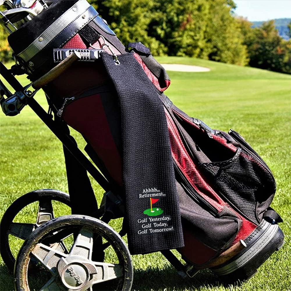 review DYJYBMY Ahhhh Retirement Funny Golf Towel,Embroidered Golf Towels for Golf Bags with Clip,Golf Gift for Men,Birthday Gifts for Golf Fan,Retirement Golf Gift for Coworker Father Grandpa
