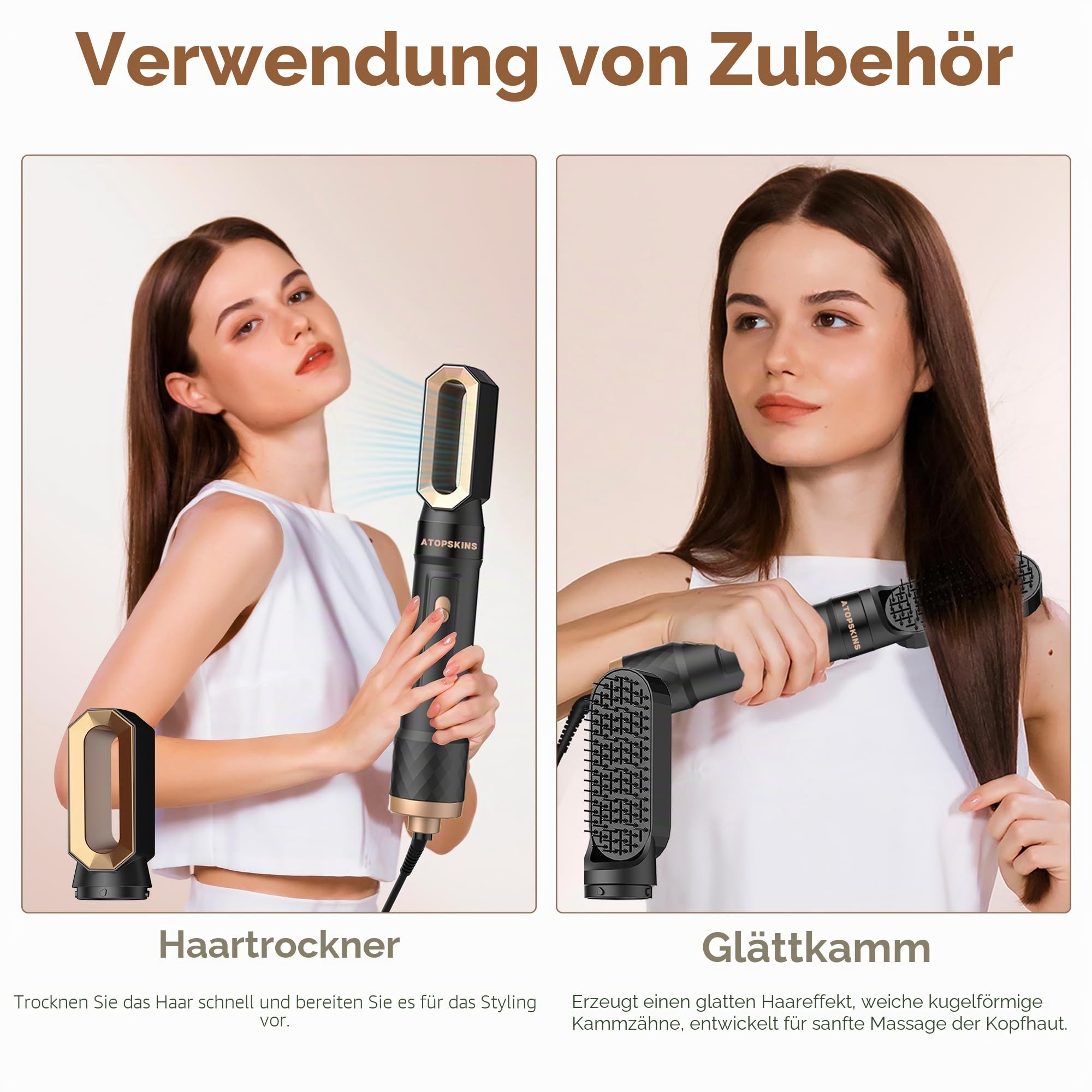 Pro Airstyler Warmluftbürste 6 in 1 Hairstyler set,Atopskins Haarstyler Ionen Föhnbürste mit 30mm Warmluft-Lockenstab | Hairstyler 1000W Haartrockner Föhn für Volumen, Trocknen, Glätten & Locken