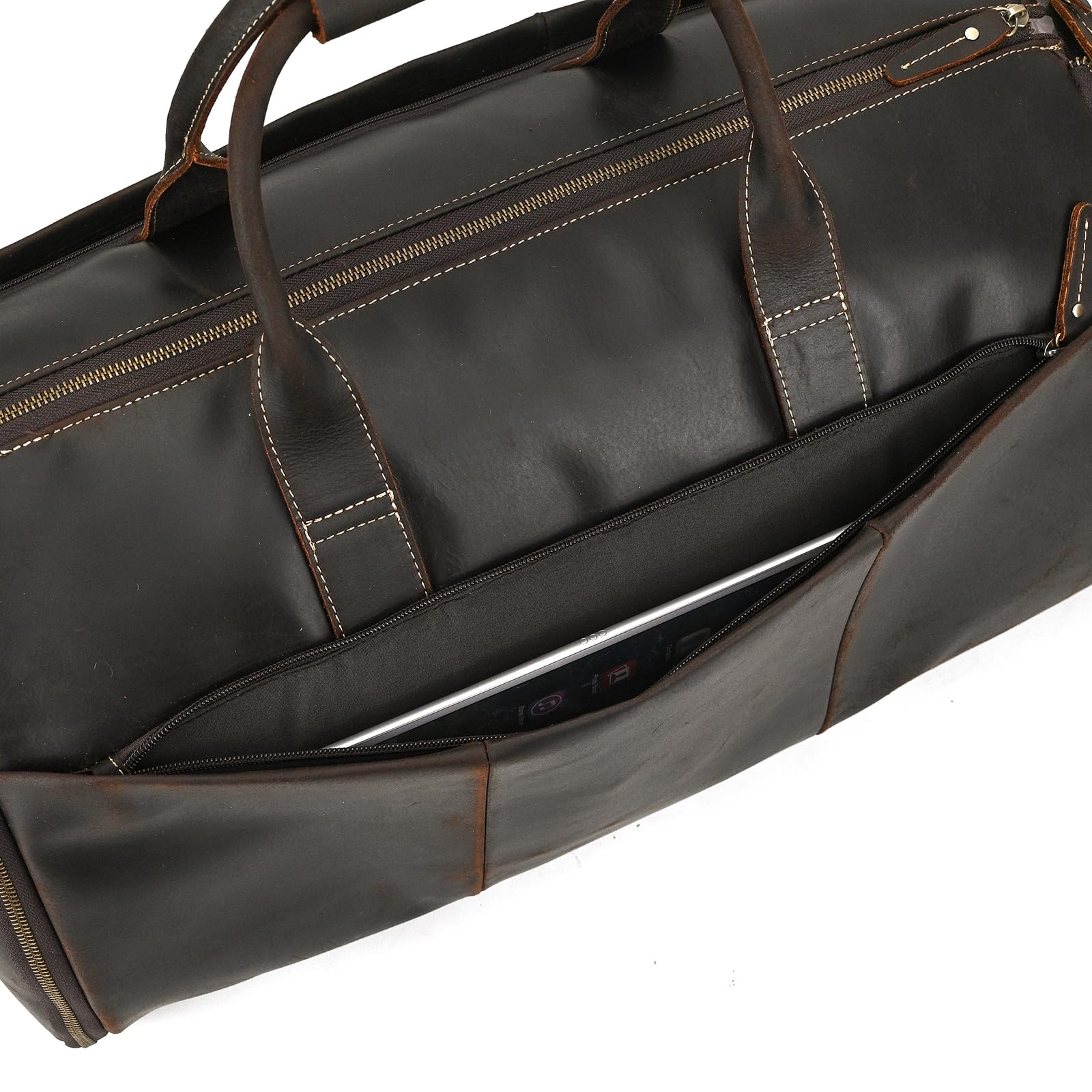 Housses de Costume en Cuir de Voyage Housses de Vêtements pour Transport Sac de Costume Sacs de Voyage Cuir Sac de Sport Sac de Voyage Vintage Protection pour Costumes, Marron foncé
