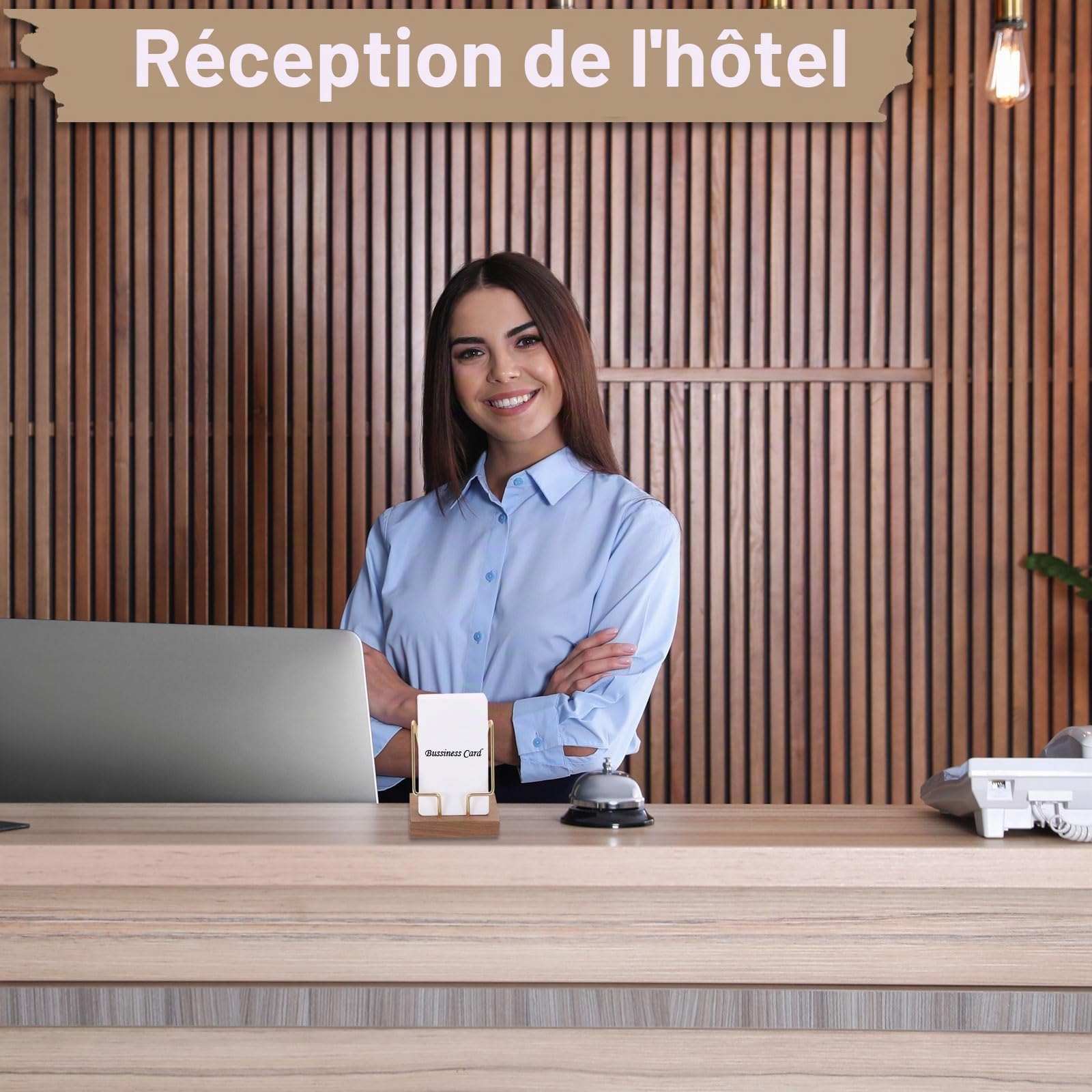 PATIKIL Porte-Cartes De Visite Vertical Pour Bureau, 2 Pcs Porte-Cartes De Visite En Bois Support De Présentation Pour Bureau Maison Exposition, Couleur Noisette, Doré