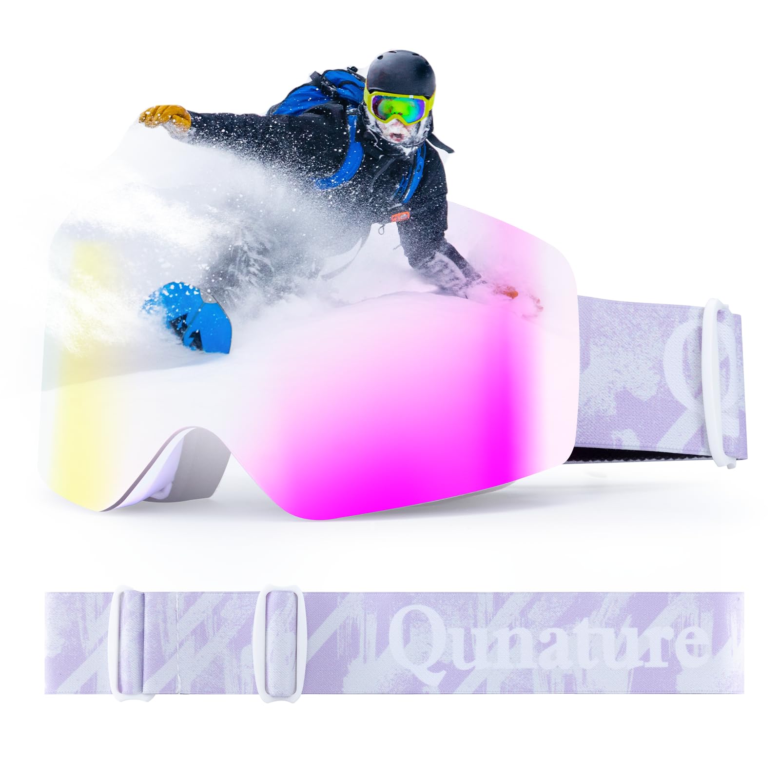 Gogle Narciarskie Gogle Śniegowe Ochrona UV Damskie/Męskie Przeciwmgielne Oddychające Kompatybilne z Kaskiem Gogle Snowboardowe dla Osób Noszących Okulary, Jazda na Nartach/Snowboardzie