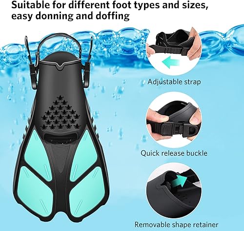 Miniatura 3 de Aletas de natación, durabilidad ligera fácil de ajustar, aleta corta de natación para niños y adultos, aletas de esnórquel abiertas para viajar