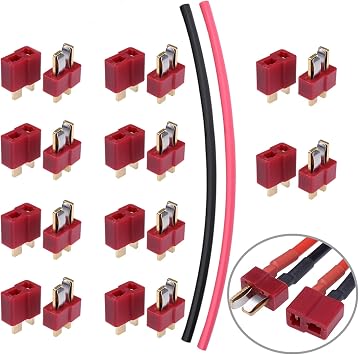 Hobbypark 10 Pairs T-Plug Connectors Male & Female Deans Style w/Shrink Tubing for RC LiPo Battery Pack ESC Electric Engine Motor Parts