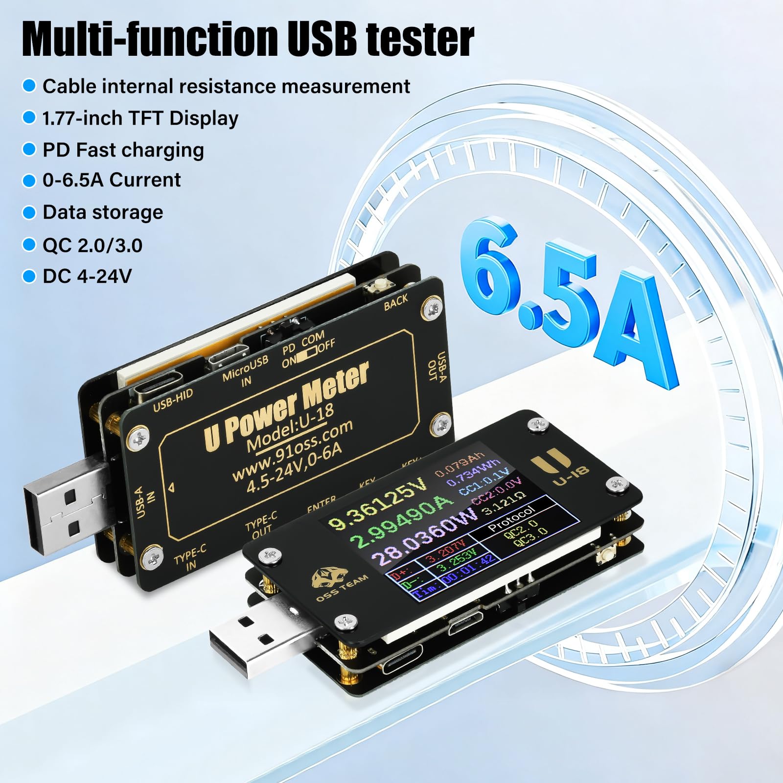 diymore Testeur USB numérique USB - Testeur de courant - Voltmètre - Détecteur de capacité de puissance avec mesure de courbe, mesure d'ondulation, test de protocole