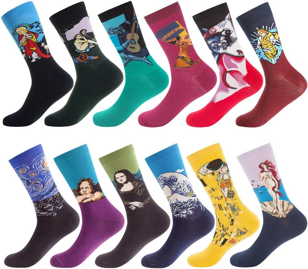 BISOUSOXMens Dress Socks Funny Fun Colorful Crazy Funky Crew Socks for Men Novelty Happy Cotton Size 9-12