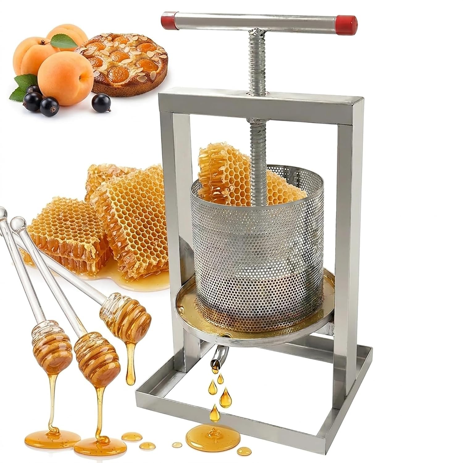 XNZJHPP Stainless Steel Honey Press Machine, Manual Honey and Beeswax Separator, Juice and Pulp Press Extractor for Beekeeping Farm and Apiary Use (2 liters)