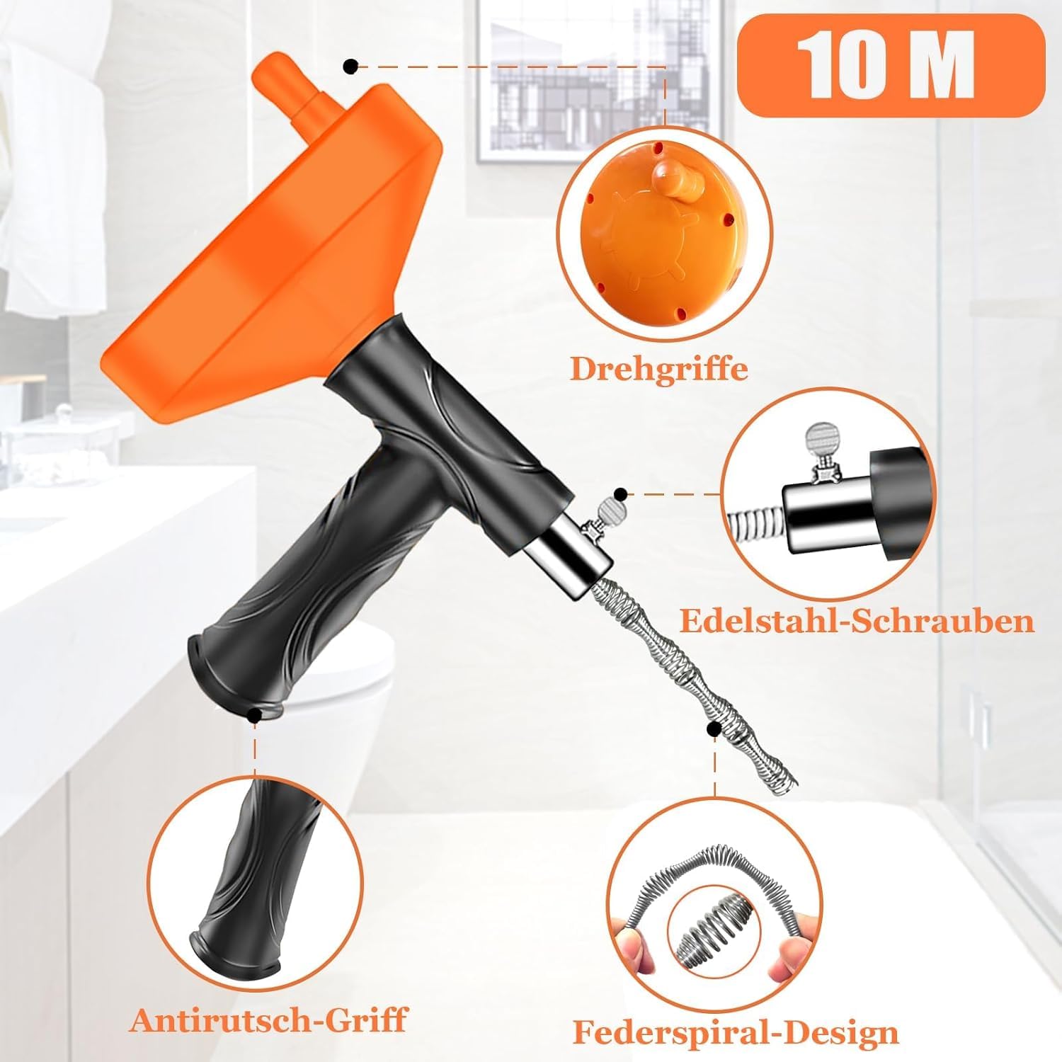 Furet Sbocco Canalizzazione [10 M]—Adatto per tubi, cucine, bagni, cabine doccia, servizi igienici e sbocco di tubi intasati. Set di 5-Spirale di pulizia