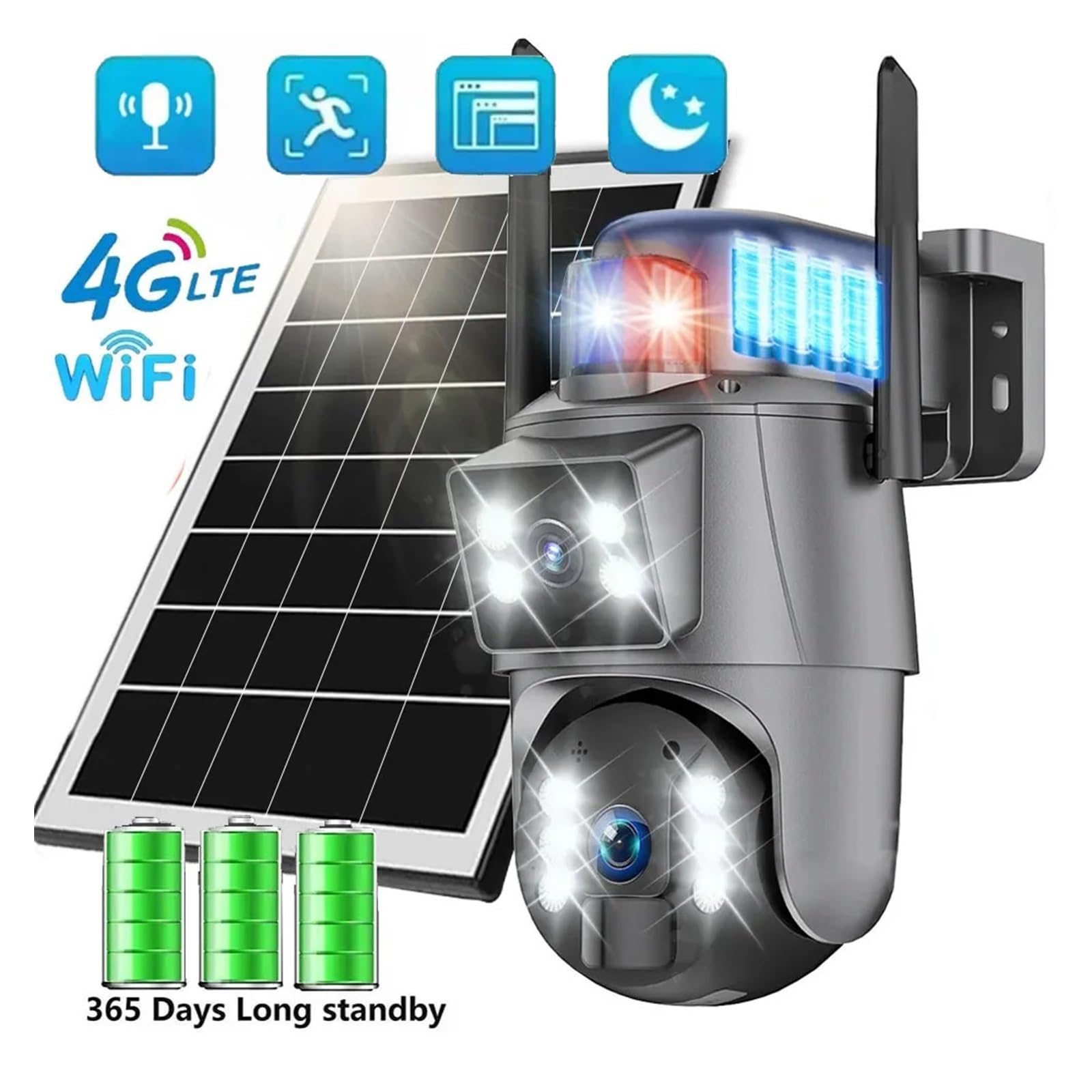 Cámara Solar de 6 MP 4G/WiFi, cámara vigilancia CCTV inalámbrica for Exteriores con Panel, Lente Dual, PTZ, IP, protección Seguridad para almacén Comercial(WiFi CAM No Card)