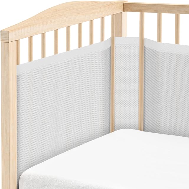 WYSWYG Breathable Mesh Cot Bumper,Cot Liner Crash Pad Collection for Full Size Quad Panel Strips and Solid Back Cots(Grey)