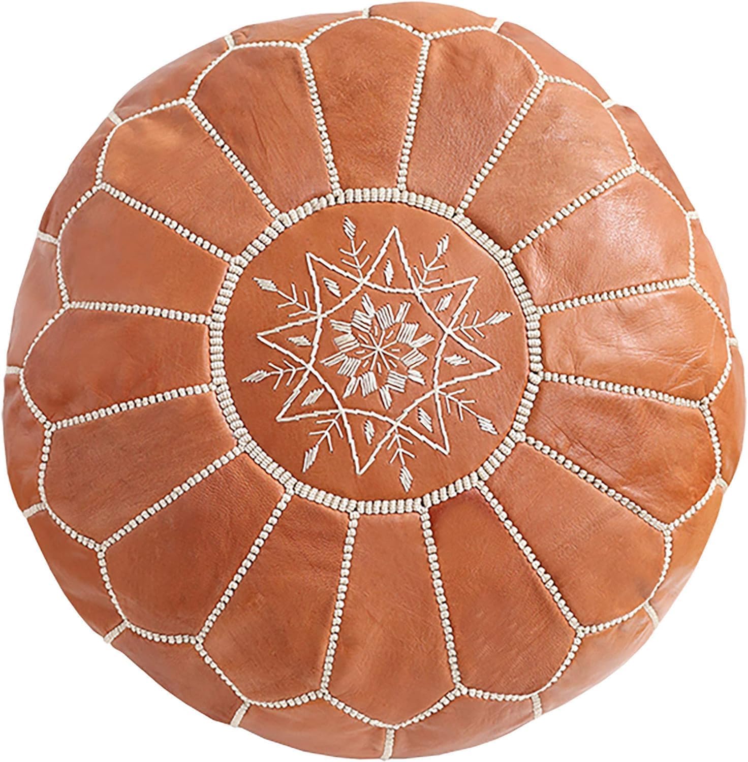 OTTOMANMARRAKECH Unstuffed Genuine Round Leather Pouf | Moroccan Ottoman Footstool, Footrest Cover | Super Soft Handmade Ottoman Faux Comes in 20" D x