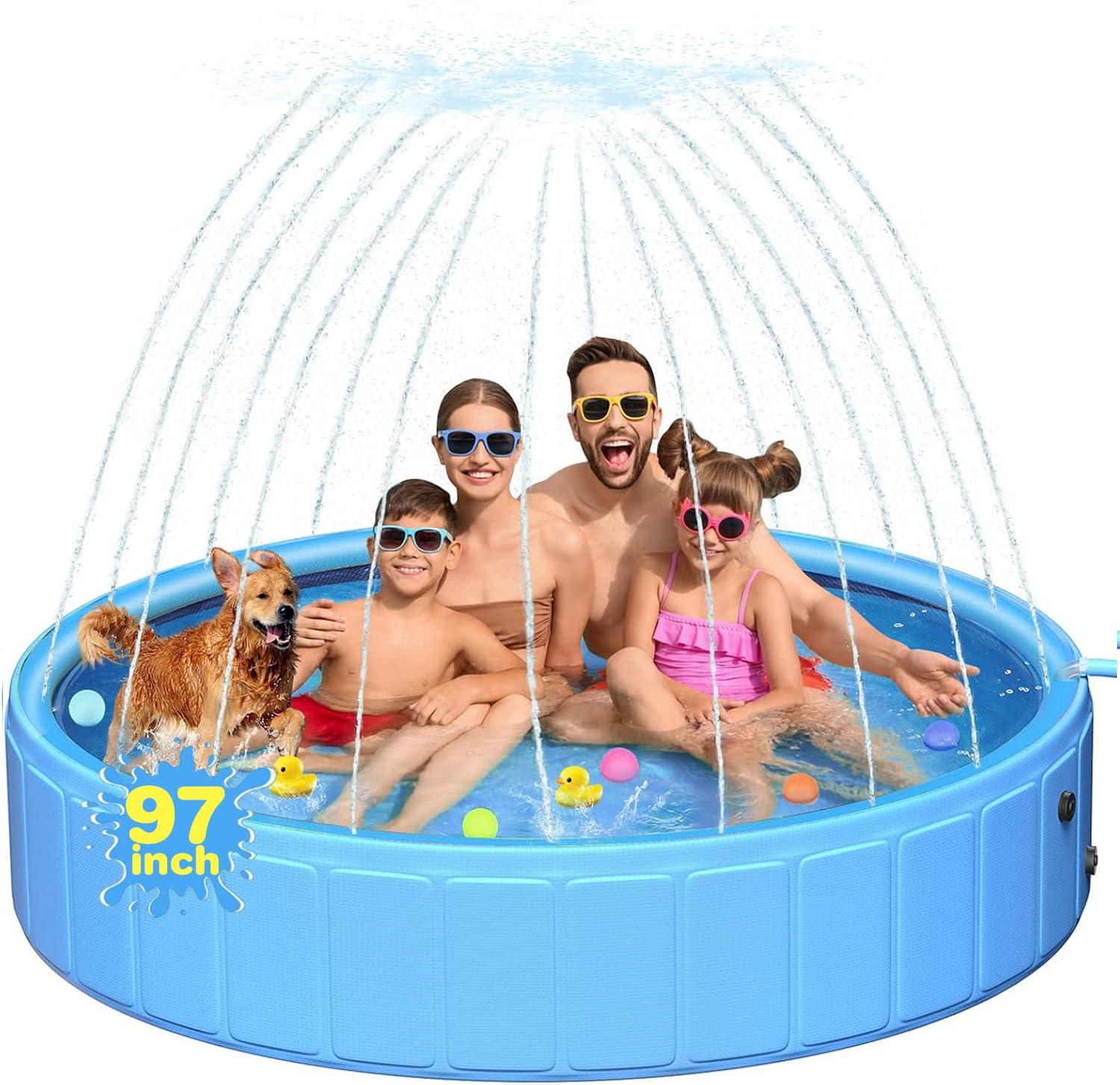 Pool Kids 47'' Foldable Dog Pool, Sprinkler ,Non-Slip Kids Pool