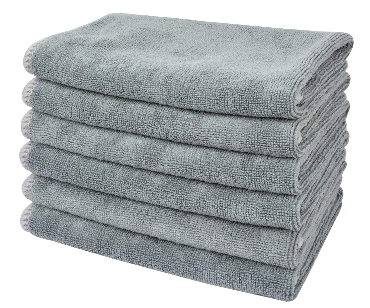 SINLAND Microfiber Cleaning Cloth Ulura Absorbent Softer Towel Reusable Cleaning Cloth Streak Free Lint Free Cleaning Cloth for Home, Kitchen, Car, Window Use 12x12 Inch Slate Grey 6 Pack