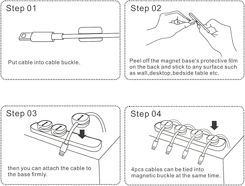 Miniatura 7 de Clips magnéticos para cables multiusos, organizador de cables de escritorio para todos los cables (paquete de 2, blanco y negro)