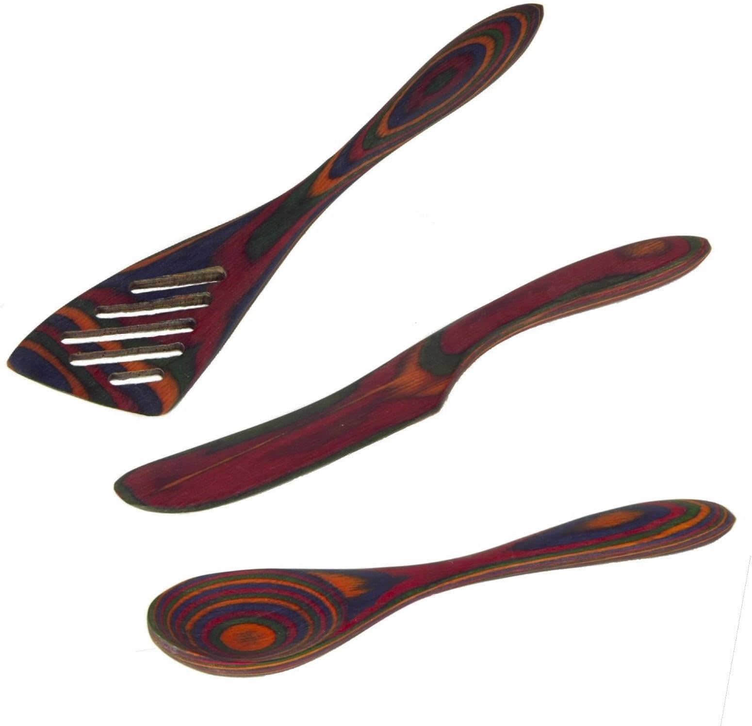 Island Bamboo 3pc 8" Rainbow Pakkawood Small Wooden Kitchen Utensil Set