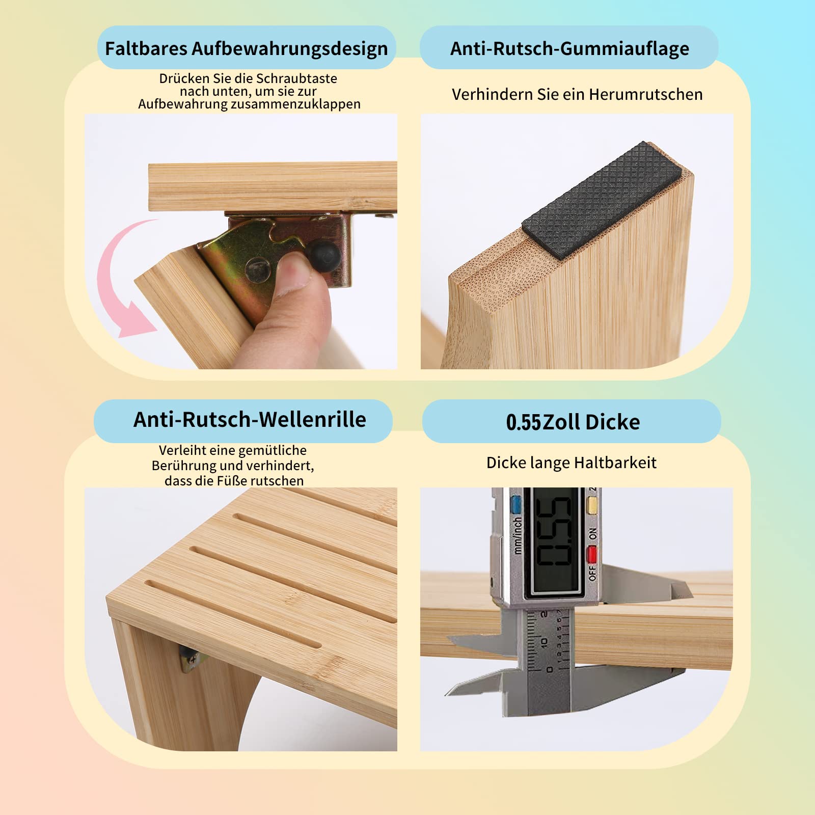 Toilettenhocker aus Bambus, klappbar Toilettenhocker für Erwachsene,Rutschfester Squatty Potty Hocker, gesunder und tragbarer Klohocker/WC Hocker für natürliche und Bequeme Ausscheidung