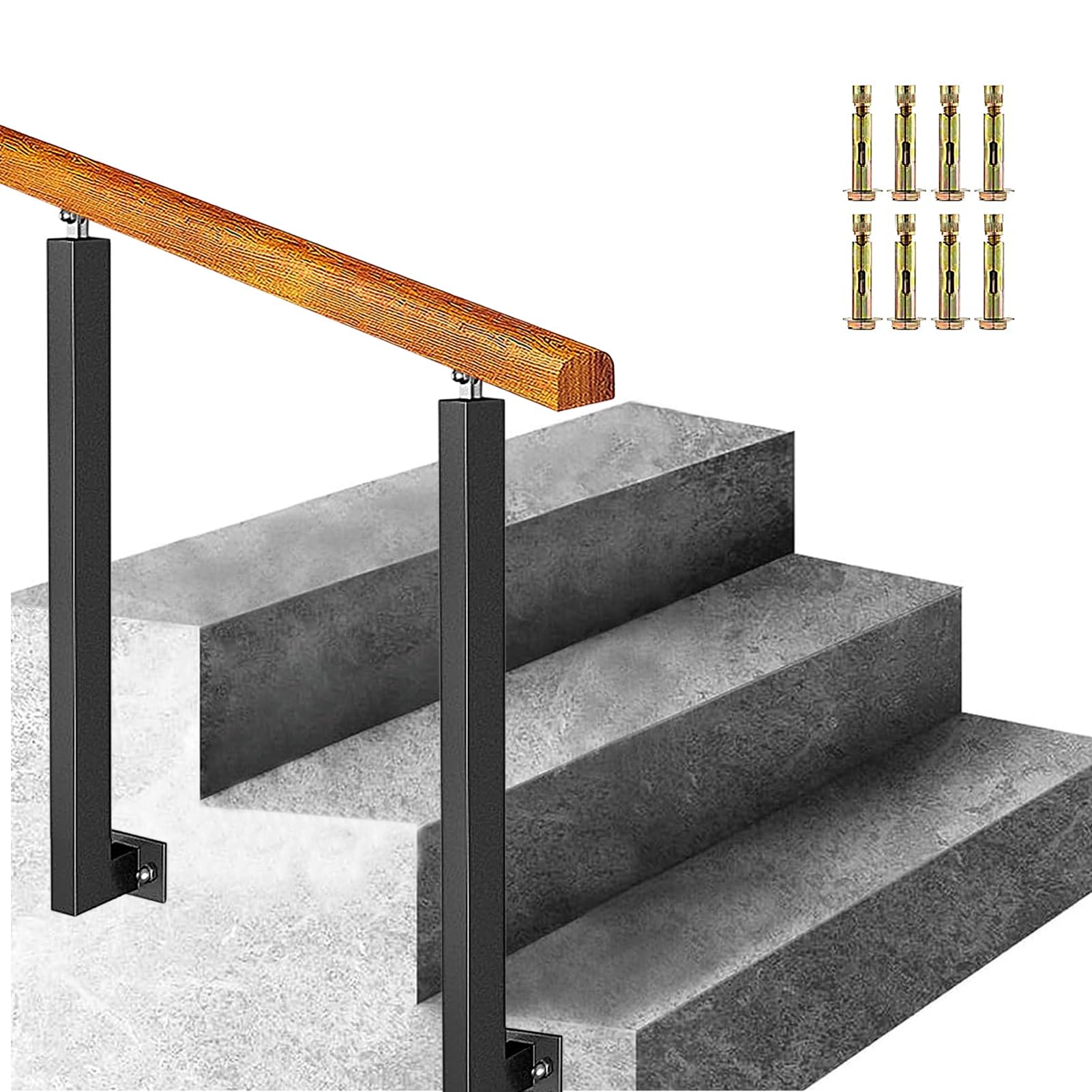 Treppengeländer Aus Holz & Metall – Bodenmontiert, Verstellbar Für 1-4 Stufen, Höhe 85/95 Cm, Für Innen & Außen