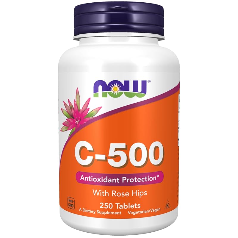 NOW Vitamina C-500 com fruto de rosa-mosqueta 250 comprimidos