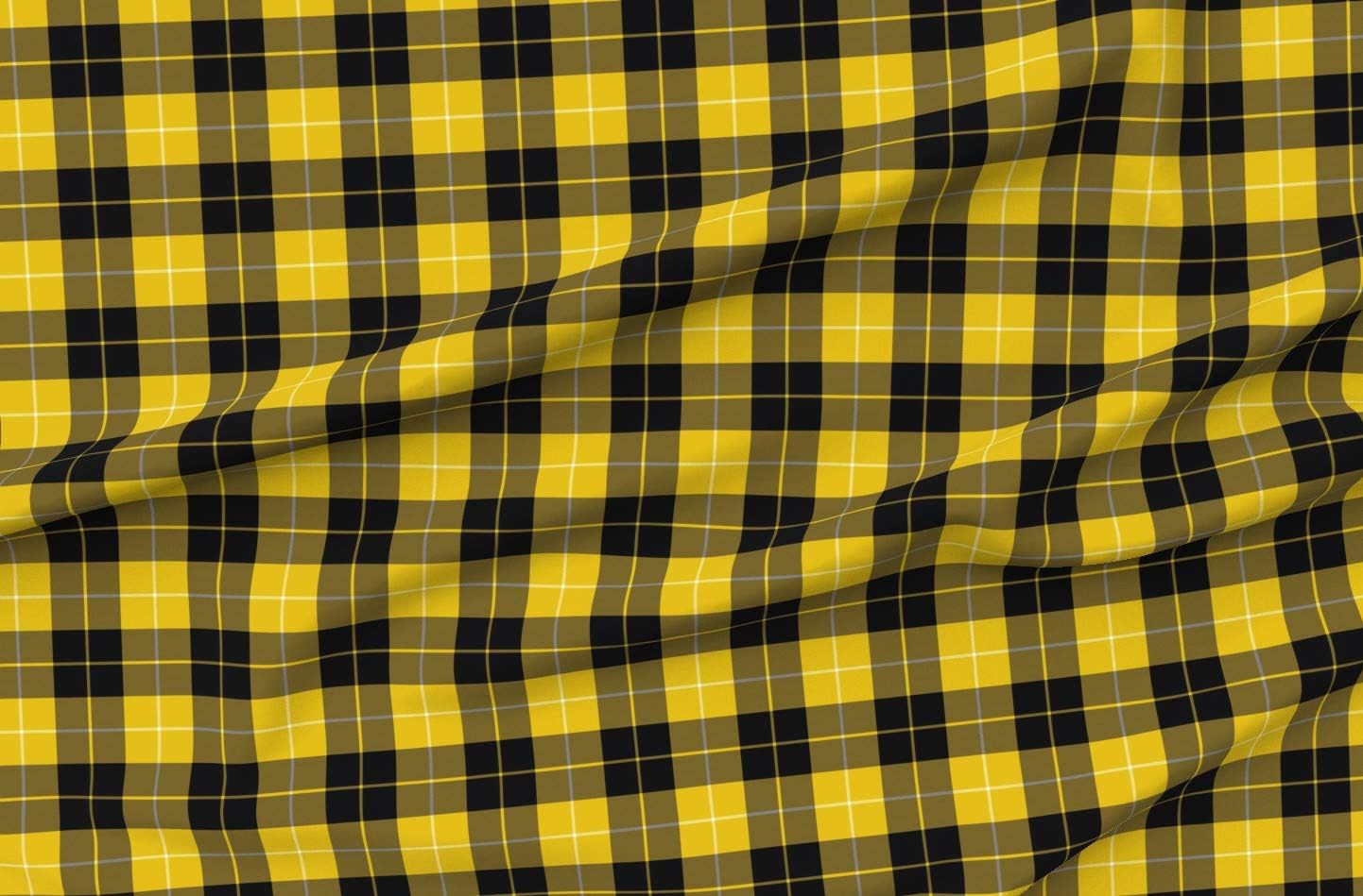 Spoonflower Fabric - Tartan Plaid Yellow Black Kilt Printed on Petal Signature Cotton Fabric Fat Quarter - Sewing Quilting Apparel Crafts Decor