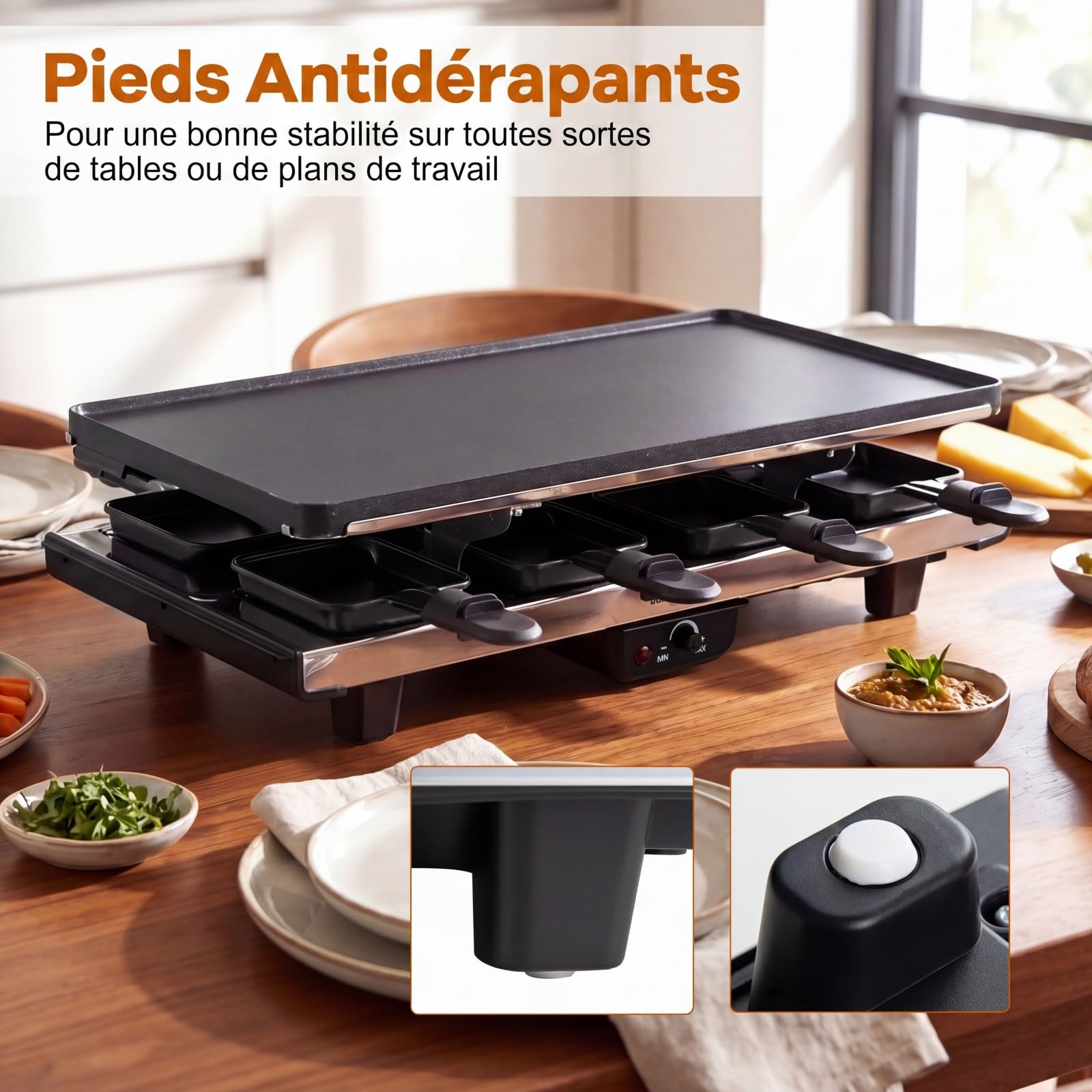 COSTWAY Grill à Raclette 1400w, Grill Électrique 2 en 1, 48 x 24 x 12 cm