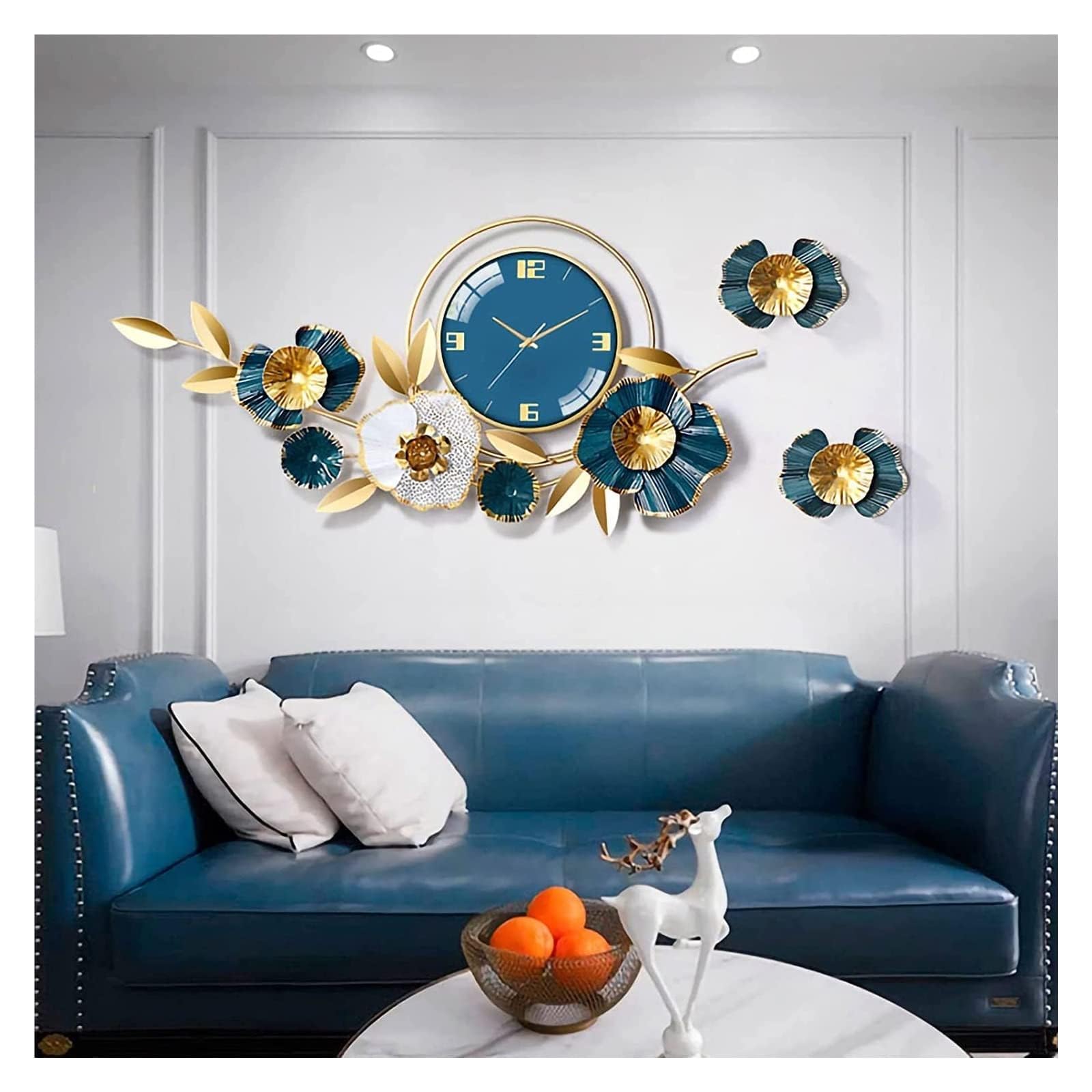 Grande Orologio da Parete in Metallo con Il Movimento di Quarzo Silenzioso del Decor di Foglie di Ginkgo per la Moderna Camera da Letto della Cucina dell'ufficio Domestico Chiaro Lettura Facile