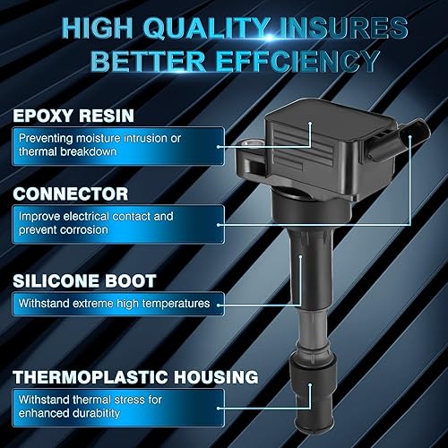 Miniatura 7 de Paquete de 4 bobinas de encendido para Hyundai Elantra 2.0L L4 2017-2020, Kona 2018-2020, Sonata 2016-2019, para Kia Forte 2016-2020, Koup 2016,