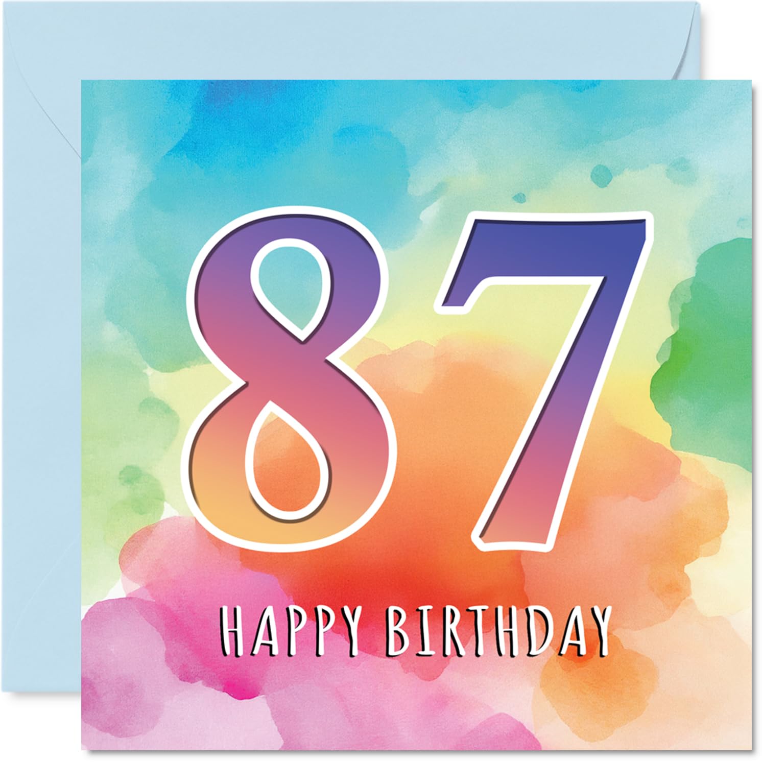 87th Birthday Cards for Women Men - Colourful Watercolour Age - Happy Birthday Card for 87 Year Old Woman Man Nan Nanny Grandma Dad, 145mm Bday Greeting Cards