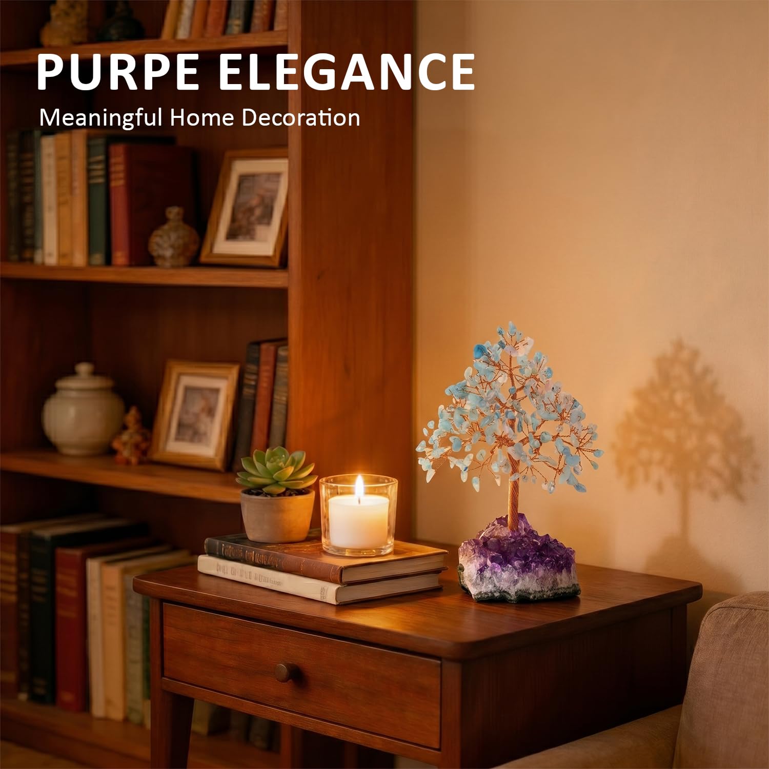 Arbre de Vie en Cristal d'Améthyste, Décoration Zen de Bureau, Art Énergétique, Accessoire Spirituel, Pierre Naturelle Violette (Aigue-Marine)