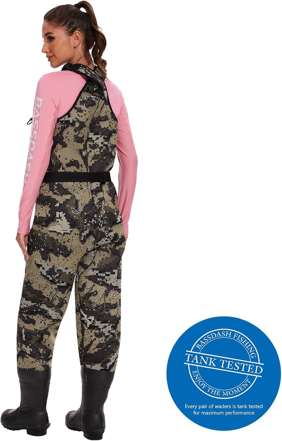 BASSDASH Women Neoprene Chest Waders Desolve Bare Camo for Fishing Hunting with 600 Grams Insulated Rubber Boot Foot