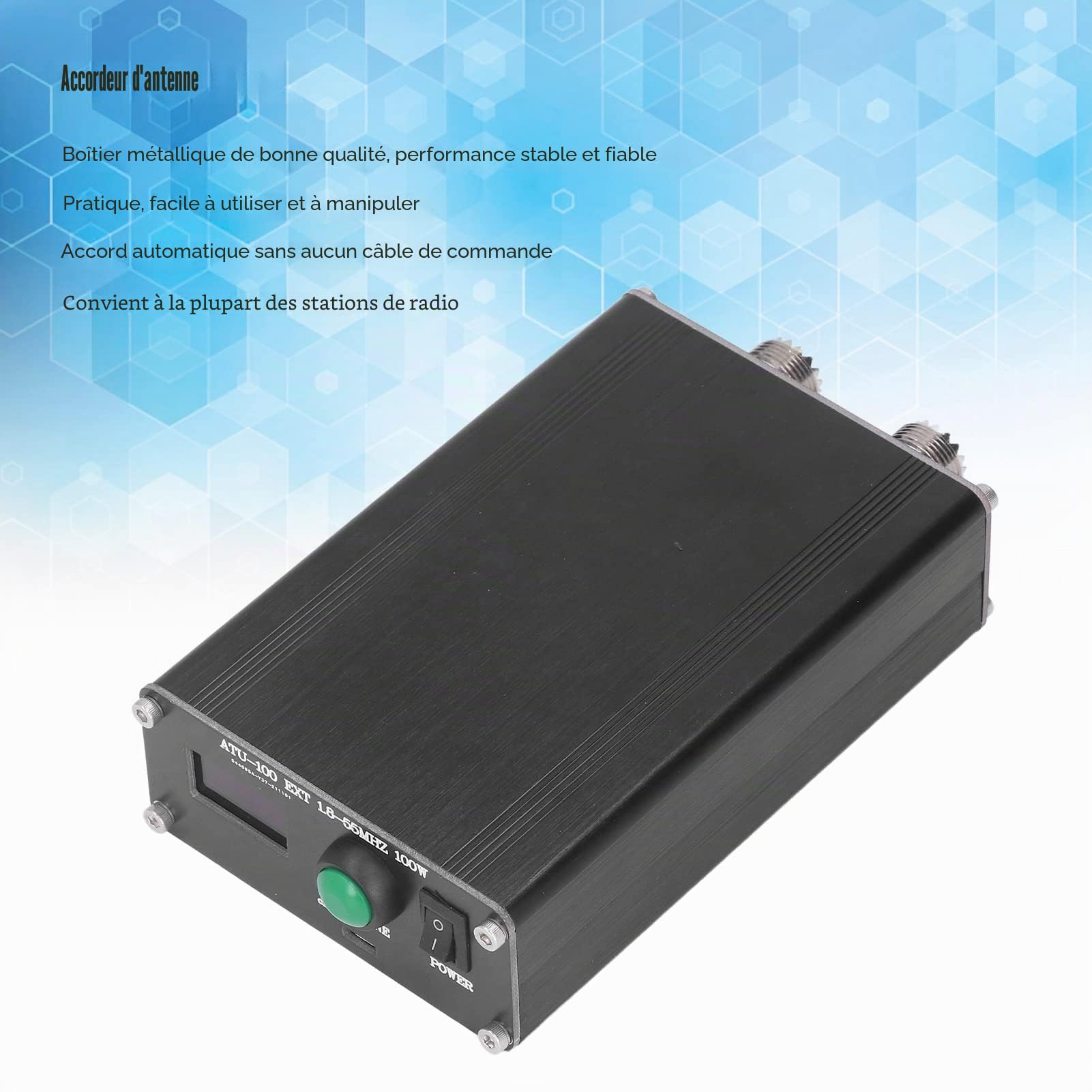 Tuner D'antenne Automatique, Mini ATU-100 à Ondes Courtes avec Boîtier, écran OLED 0,96 Pouces, Port de de Type C, Connecteur UHF