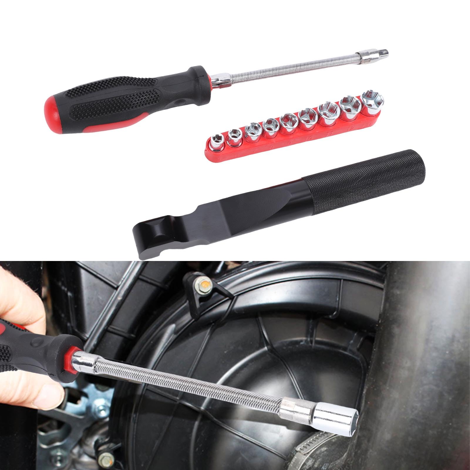 Fyearfly Kupplungsdeckel-Entfernungsschlüssel-Set mit 5–13 mm Stecknüssen, Aluminiumlegierung und Stahlkonstruktion, für Polaris RZR 1000 XP/XP4/900S Riemenwechsel und allgemeine Automobilwartung