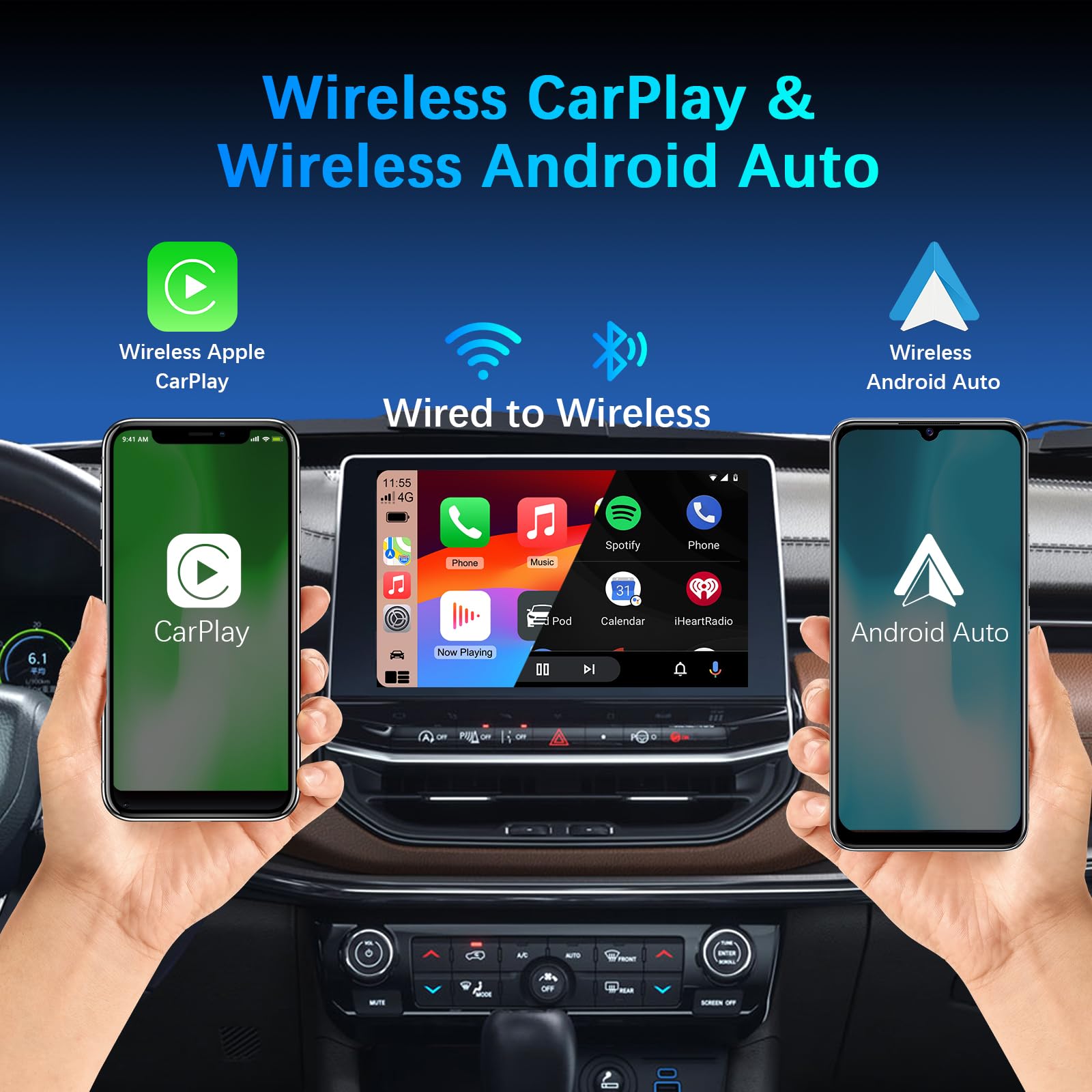 KAOLALI Wireless Carplay & Android Auto Adpater 2 in 1 für Werkseitig Verkabelte Wireless CarPlay Dongle Konvertiert Kabelgebunden zu Kabellos für Autos, Plug and Play, für iOS 10+, Android 11+