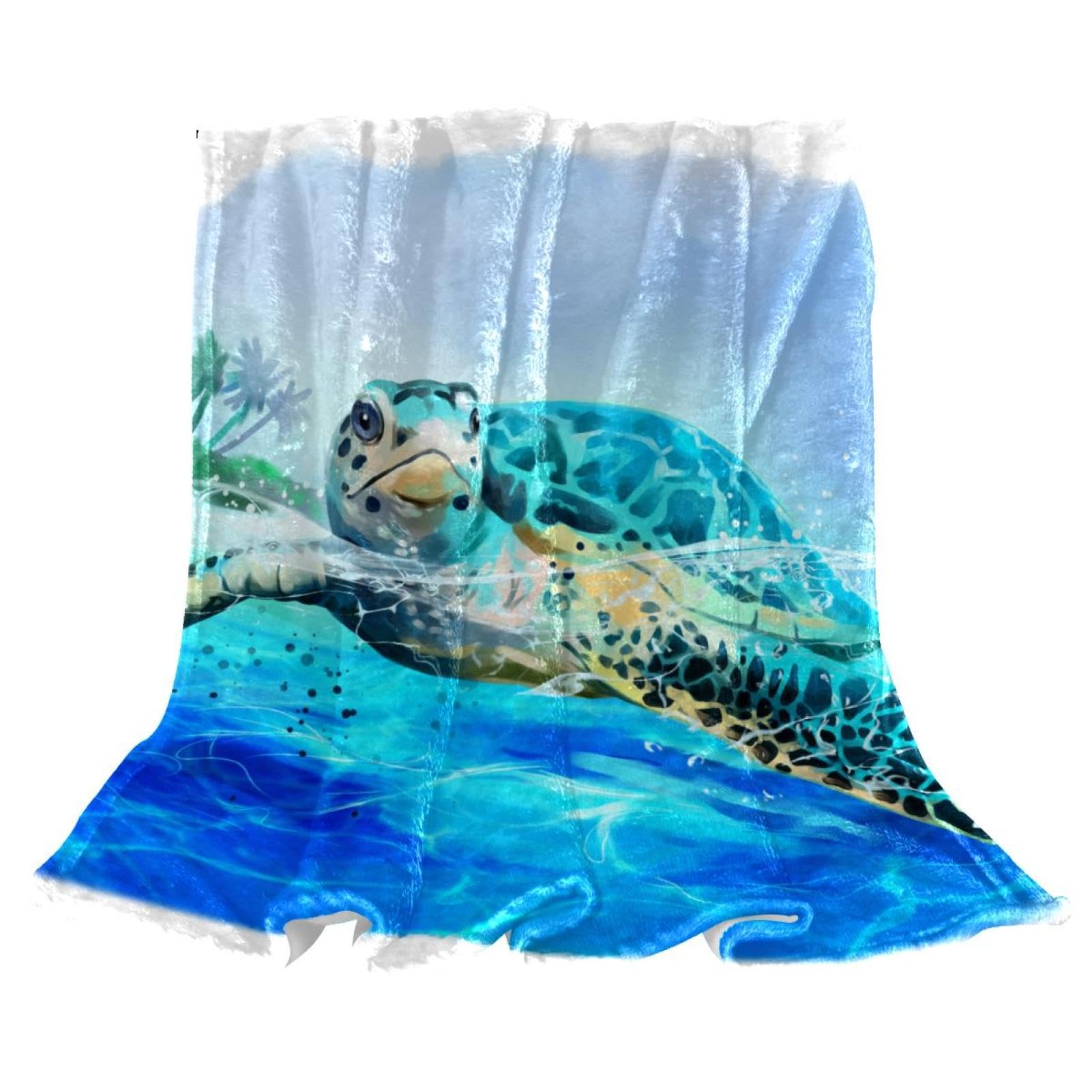 Couverture polaire tortue bleue 150x100 cm en microfibre pour canapé