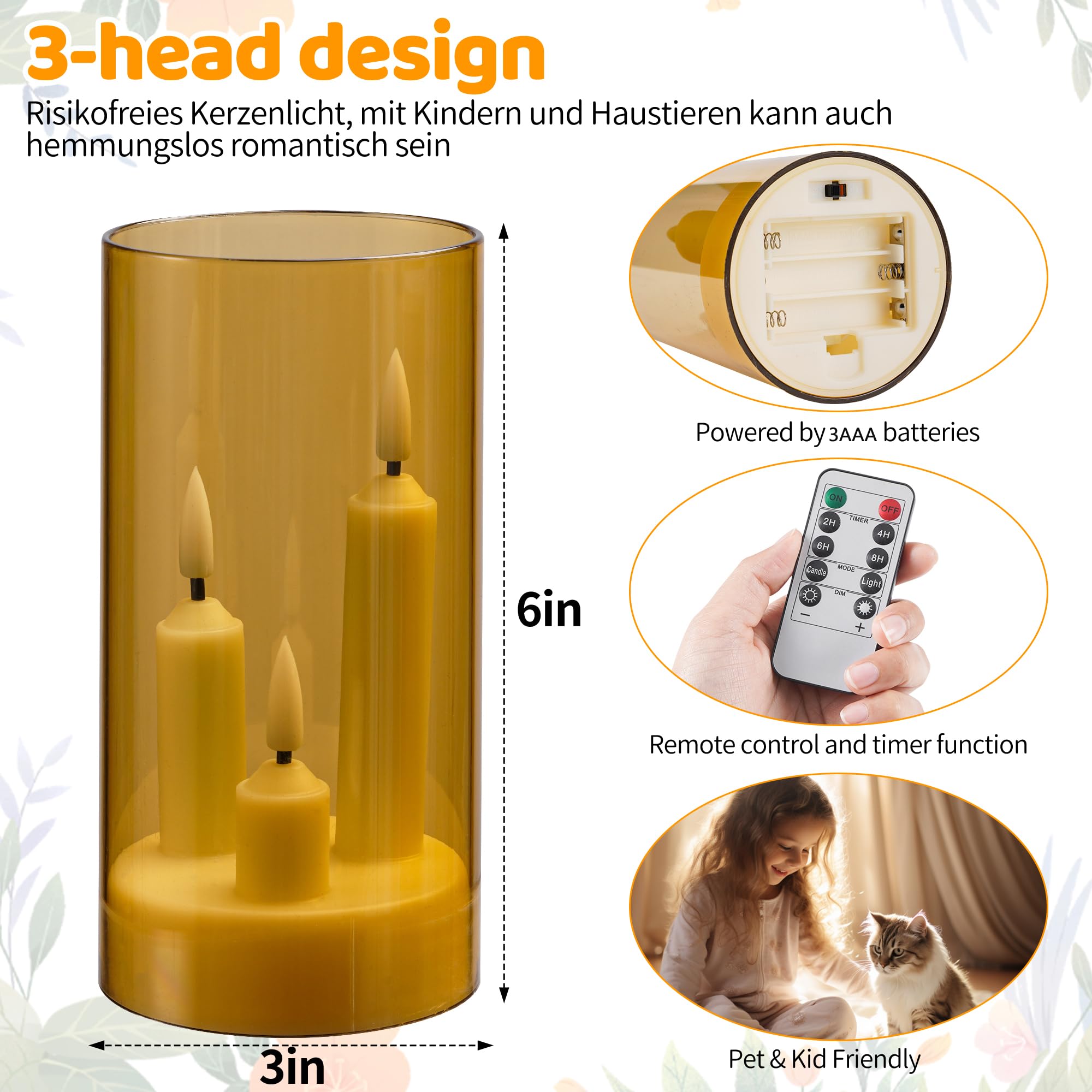 Snapklik.com : Da By LED Flameless Candles, Gold, Battery Operated