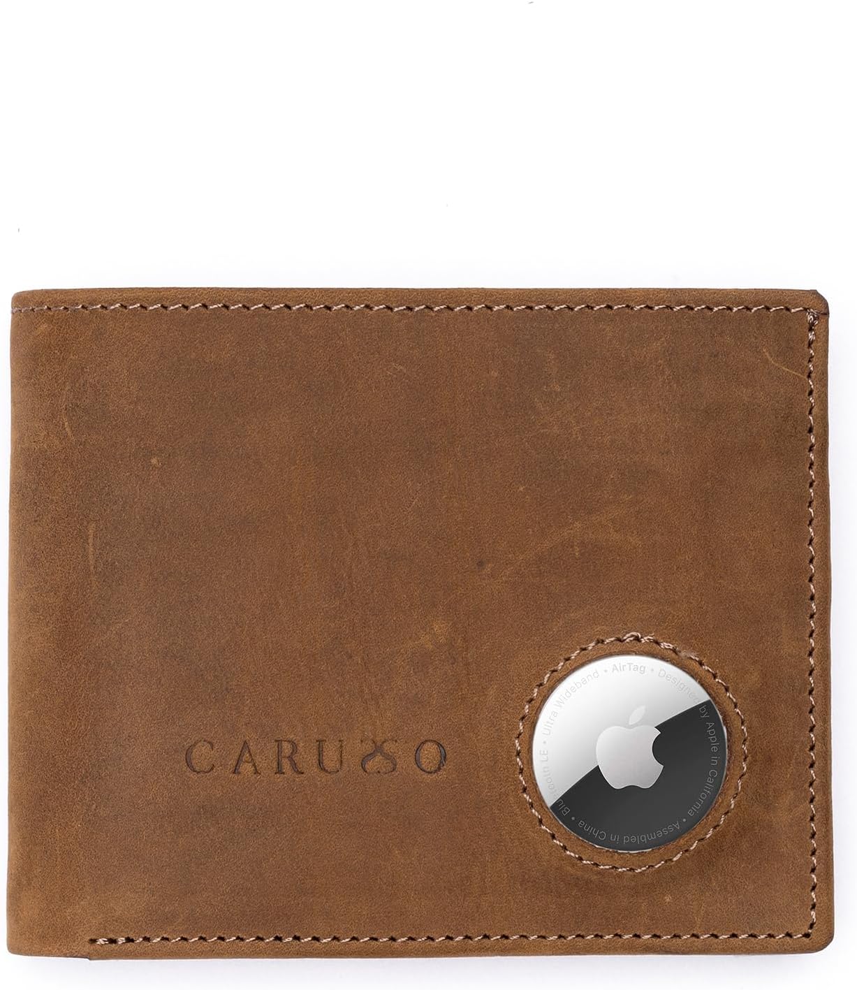 CARUSSO Mens Wallet With AirTag Holder | Genuine Leather | RFID Blocking | AirTag Not Included (Black)